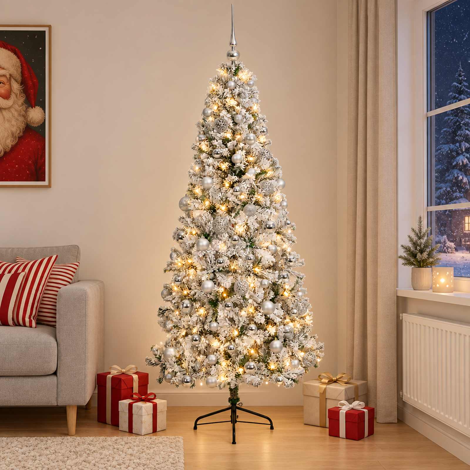 vidaXL Kunstigt juletræ med julekugle 210 cm 300 LED'er Varm hvid