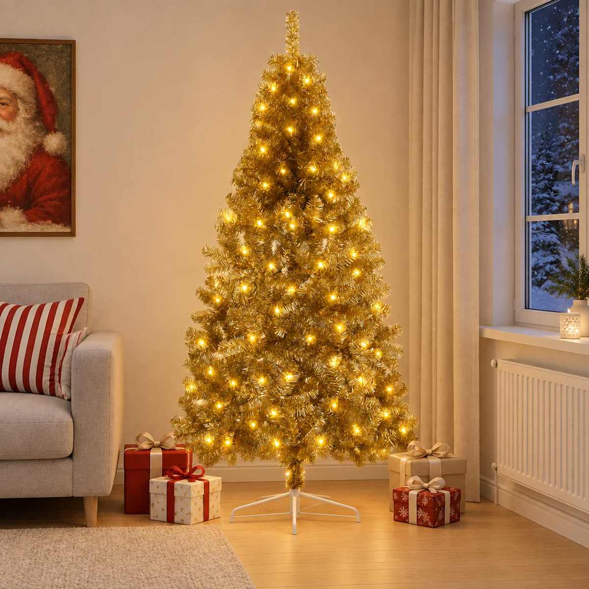 Kunstigt juletræ med julekugle 300 LED'er Varm hvid