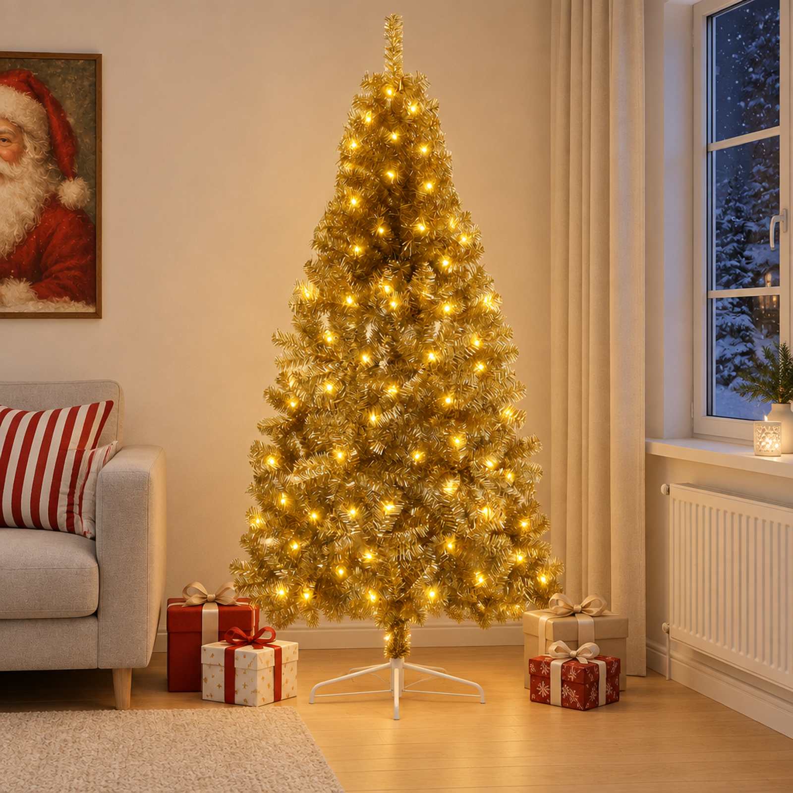 Artificial Hinged Christmas Tree 300 LEDs Warm — photo 1 of 9