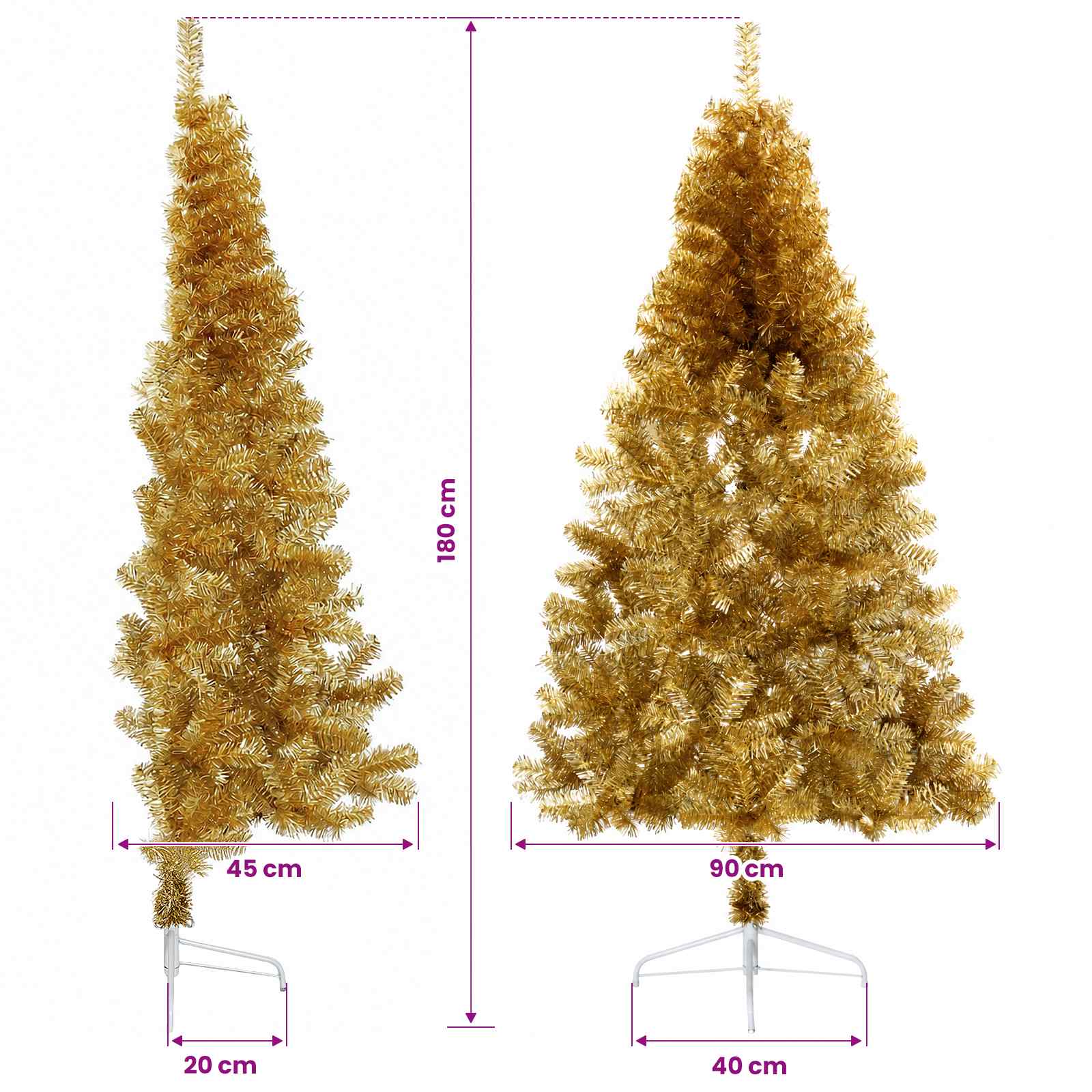 Artificial Hinged Christmas Tree 300 LEDs Warm size guide