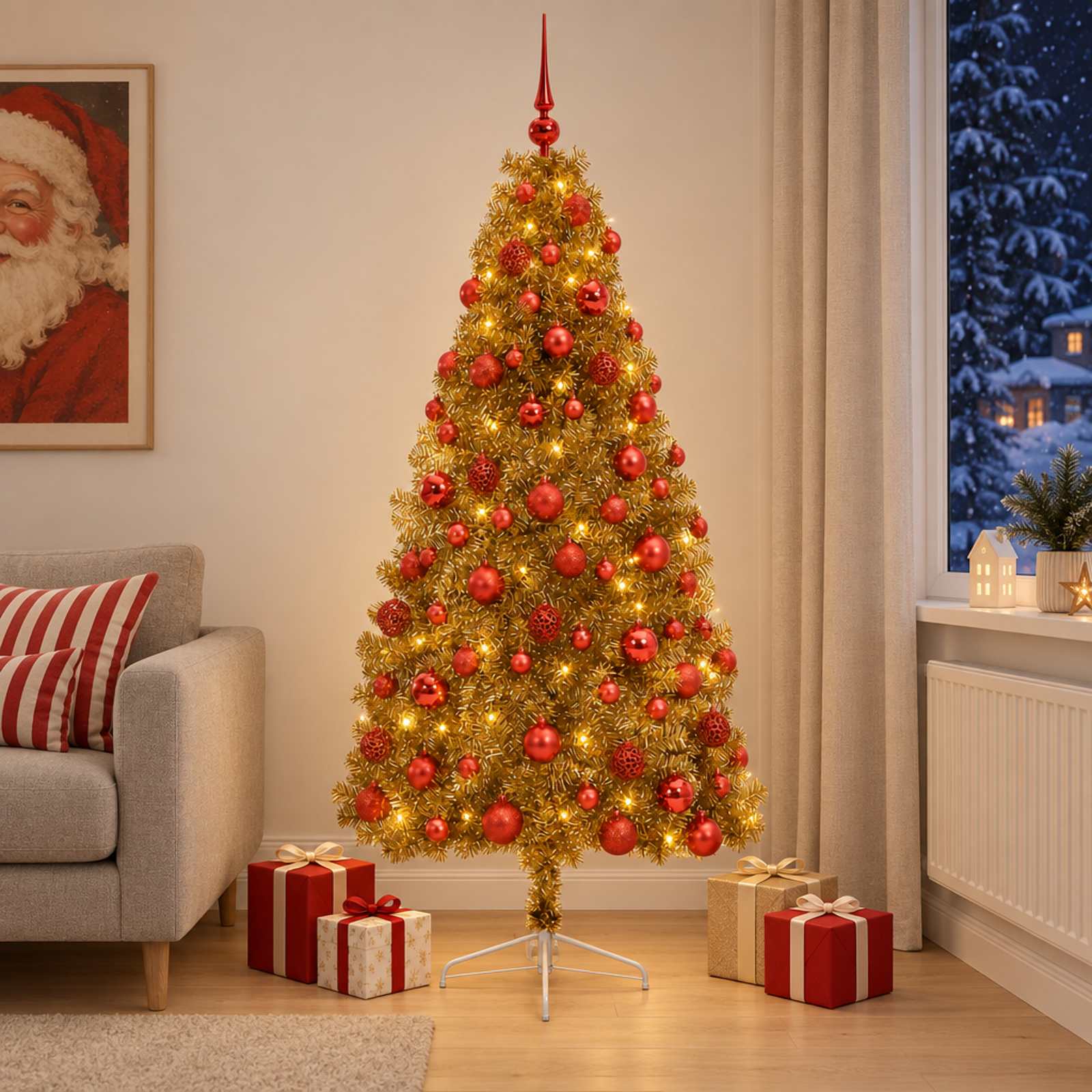 vidaXL Kunstigt juletræ med julekugle 210 cm 300 LED'er Varm hvid