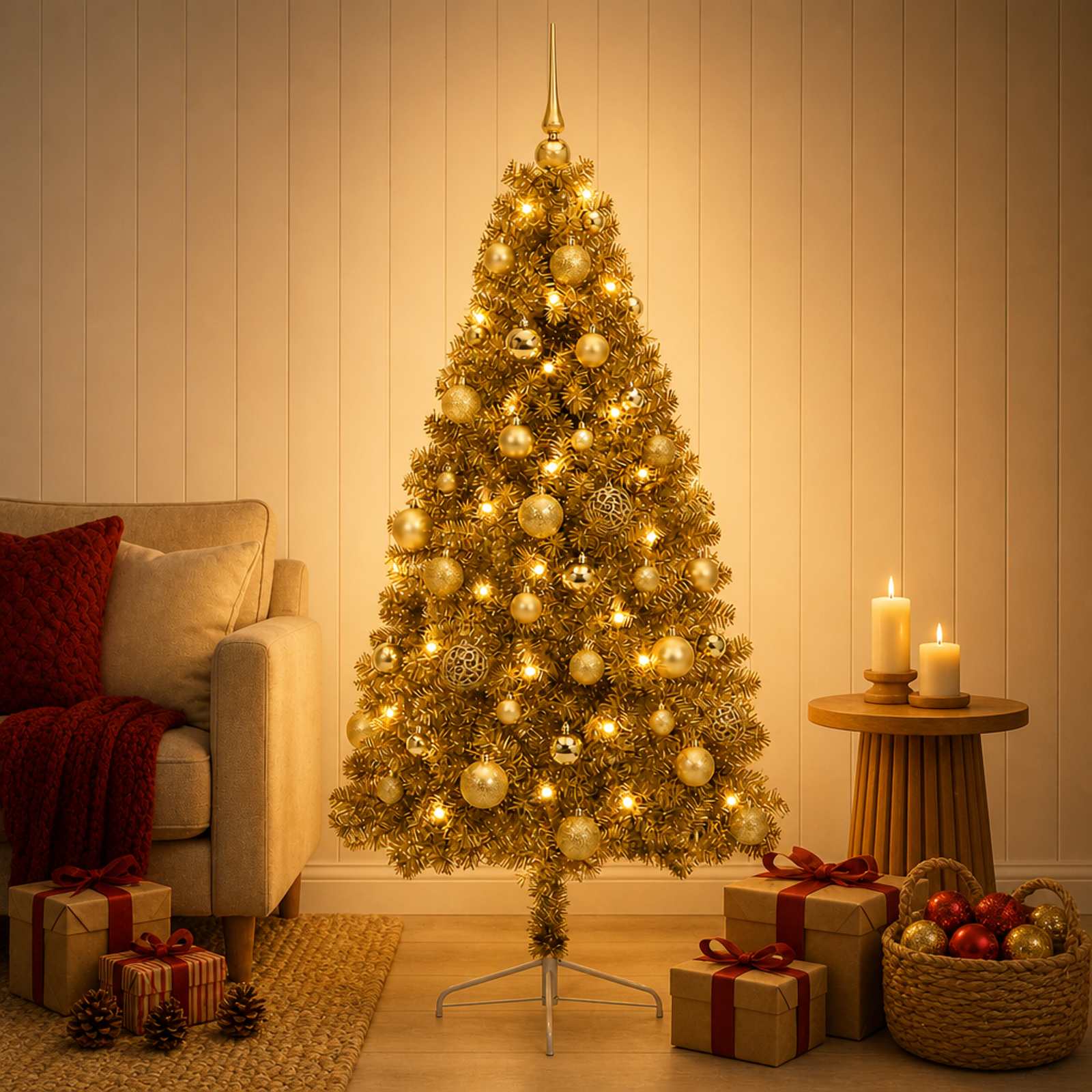 Umetna božična jelka z bučko 120 cm 150 LED Toplo bela