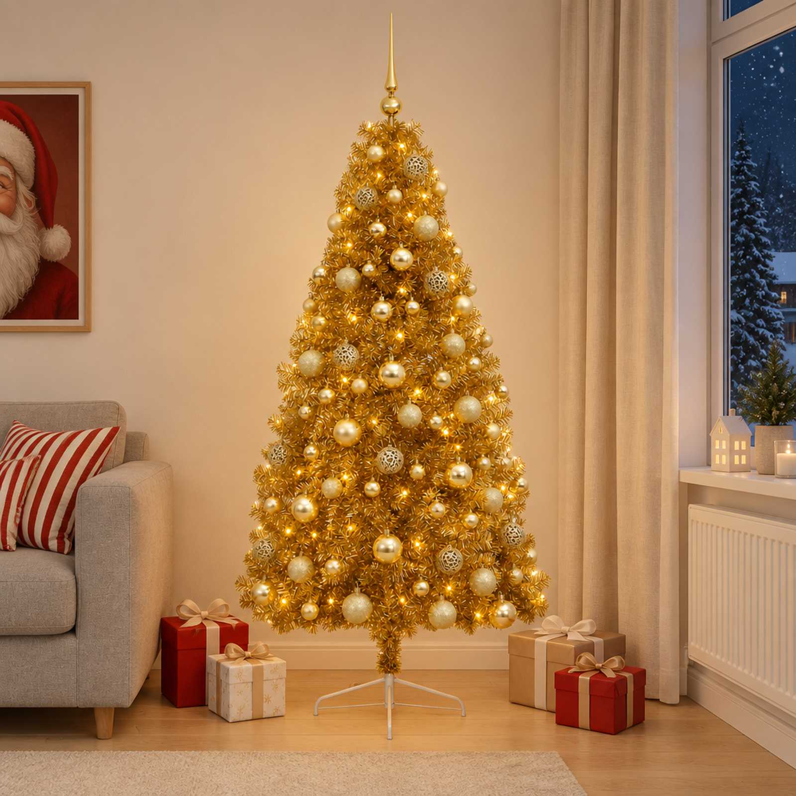 vidaXL Kunstigt juletræ med julekugle 210 cm 300 LED'er Varm hvid
