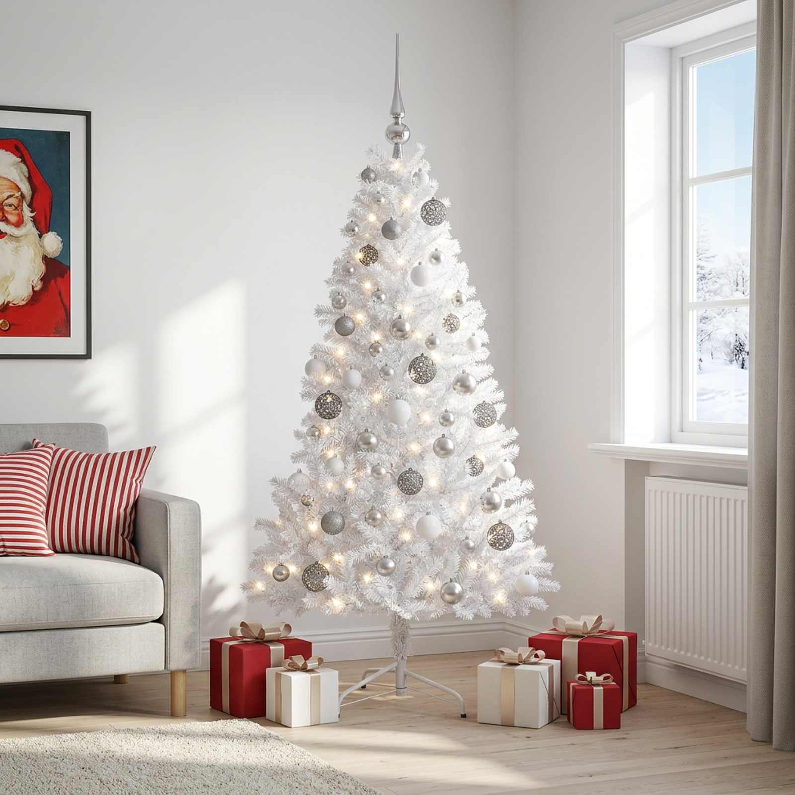 vidaXL Kunstigt juletræ med julekugle 210 cm 300 LED'er Varm hvid
