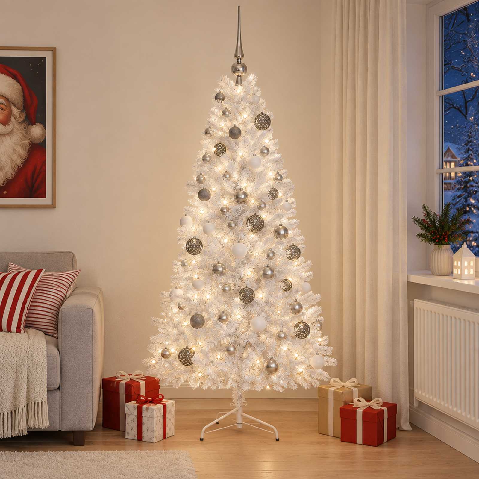 Umetna božična jelka z bučko 210 cm 300 LED Toplo bela