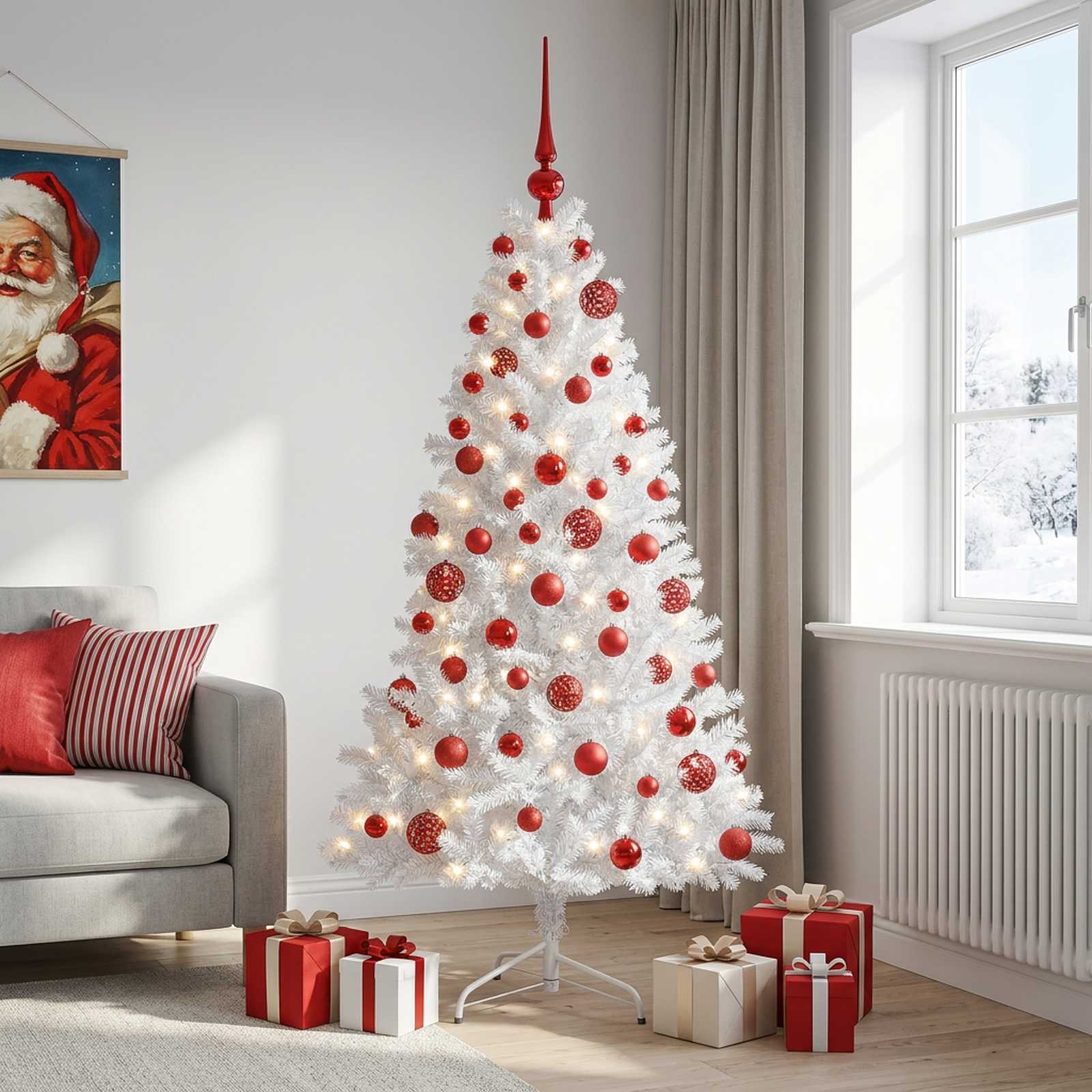 Umetna božična jelka z bučko 210 cm 300 LED Toplo bela