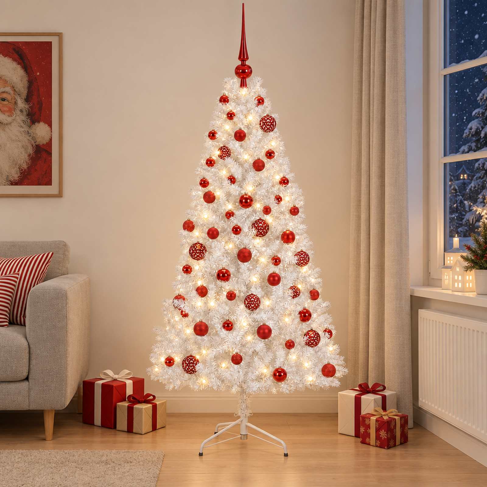 Umetna božična jelka z bučko 210 cm 300 LED Toplo bela