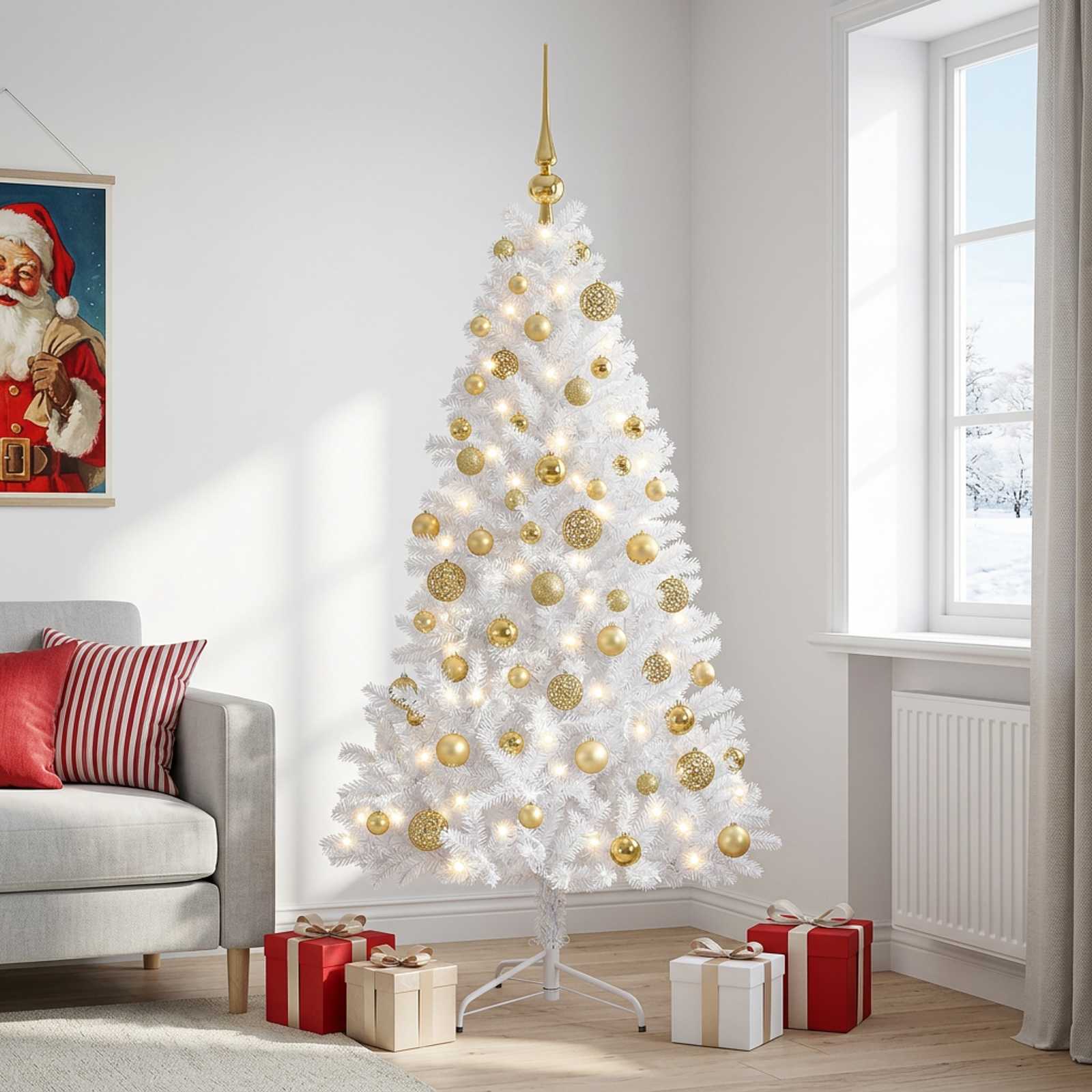 Umetna božična jelka z bučko 210 cm 300 LED Toplo bela