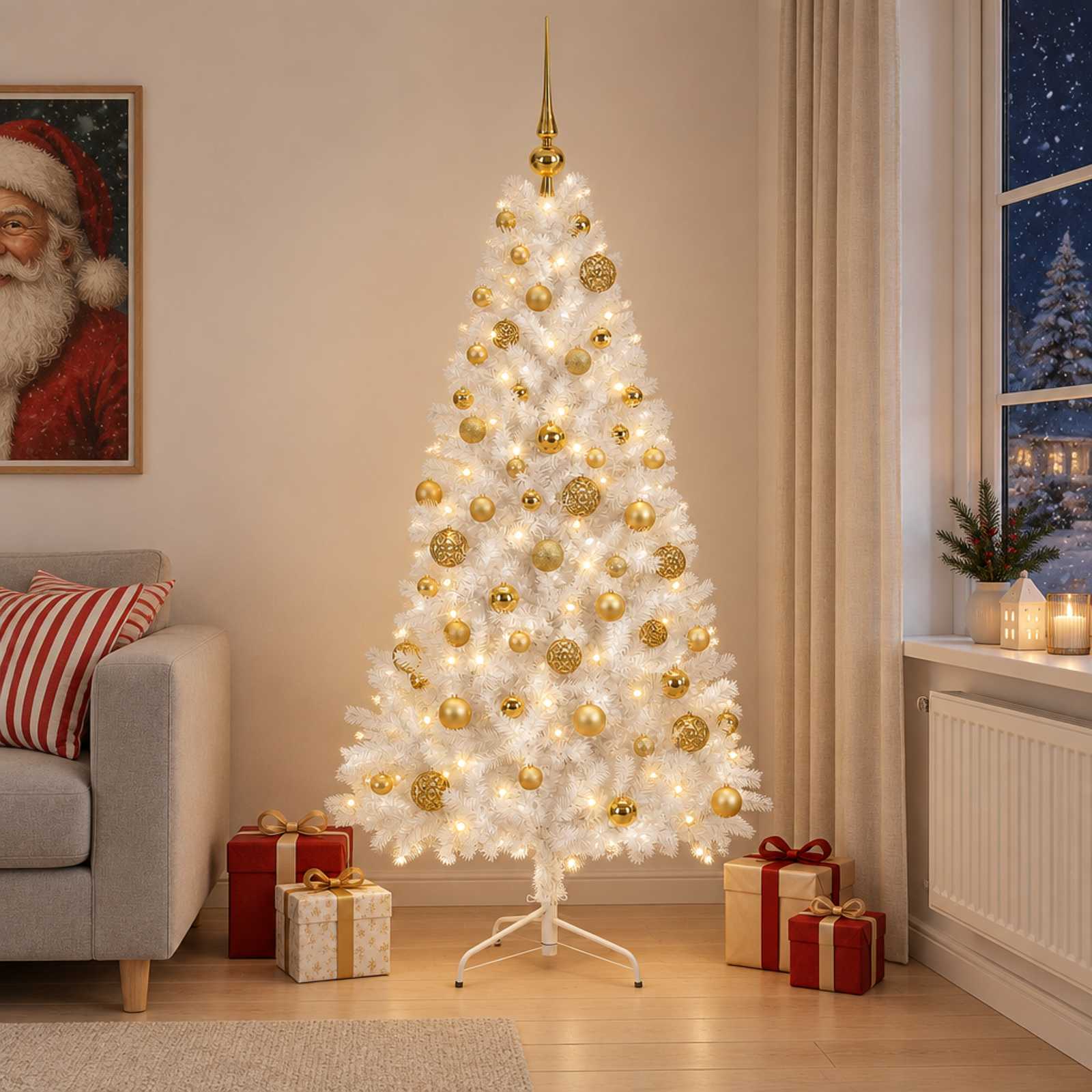 Umetna božična jelka z bučko 210 cm 300 LED Toplo bela
