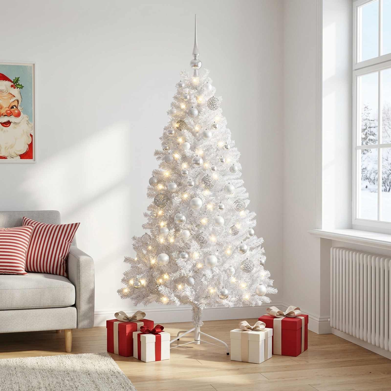 Umetna božična jelka z bučko 240 cm 300 LED Toplo bela