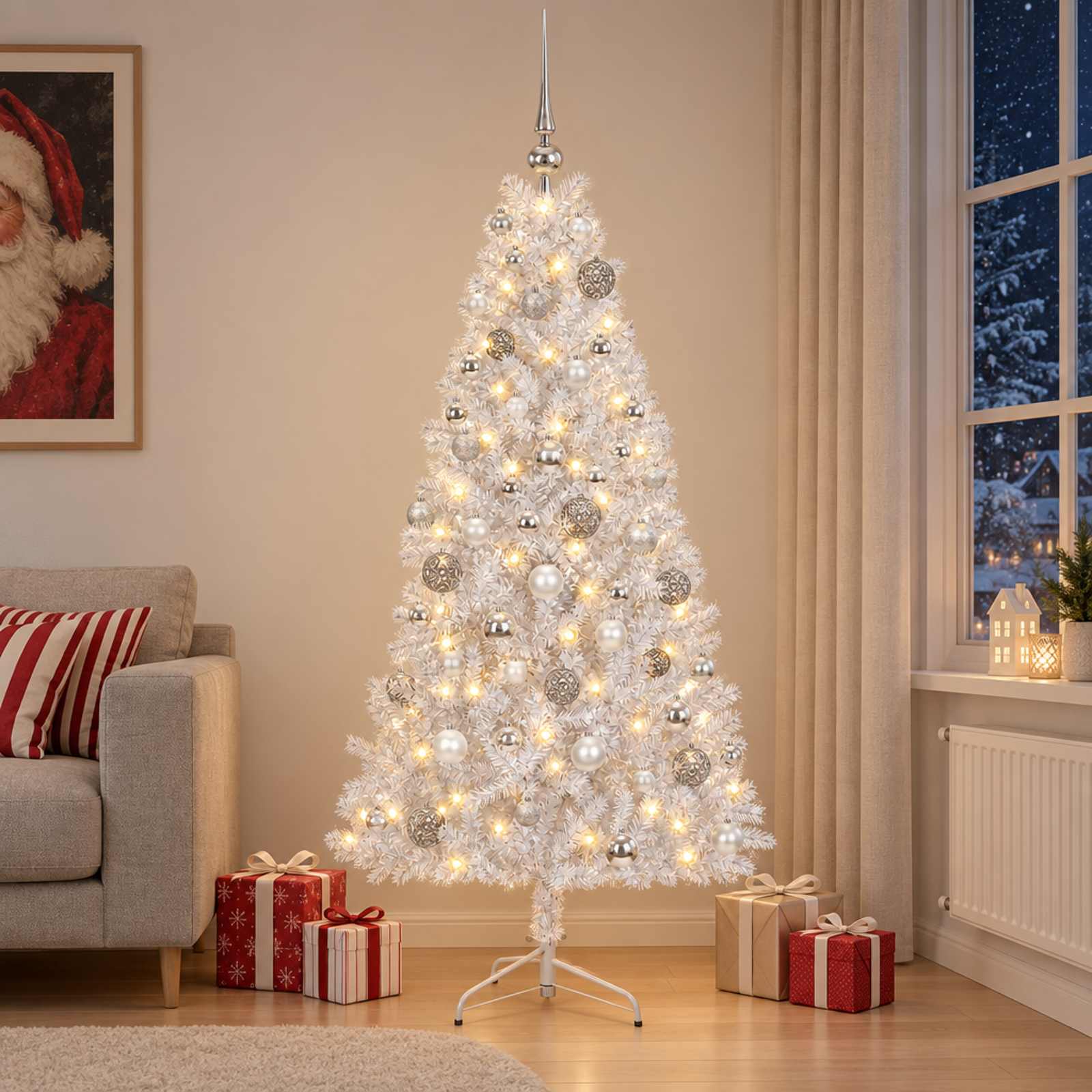 Umetna božična jelka z bučko 240 cm 300 LED Toplo bela