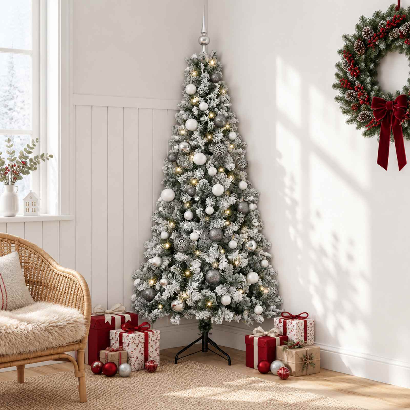 vidaXL Kunstigt juletræ med julekugle 150 cm 150 LED'er Varm hvid