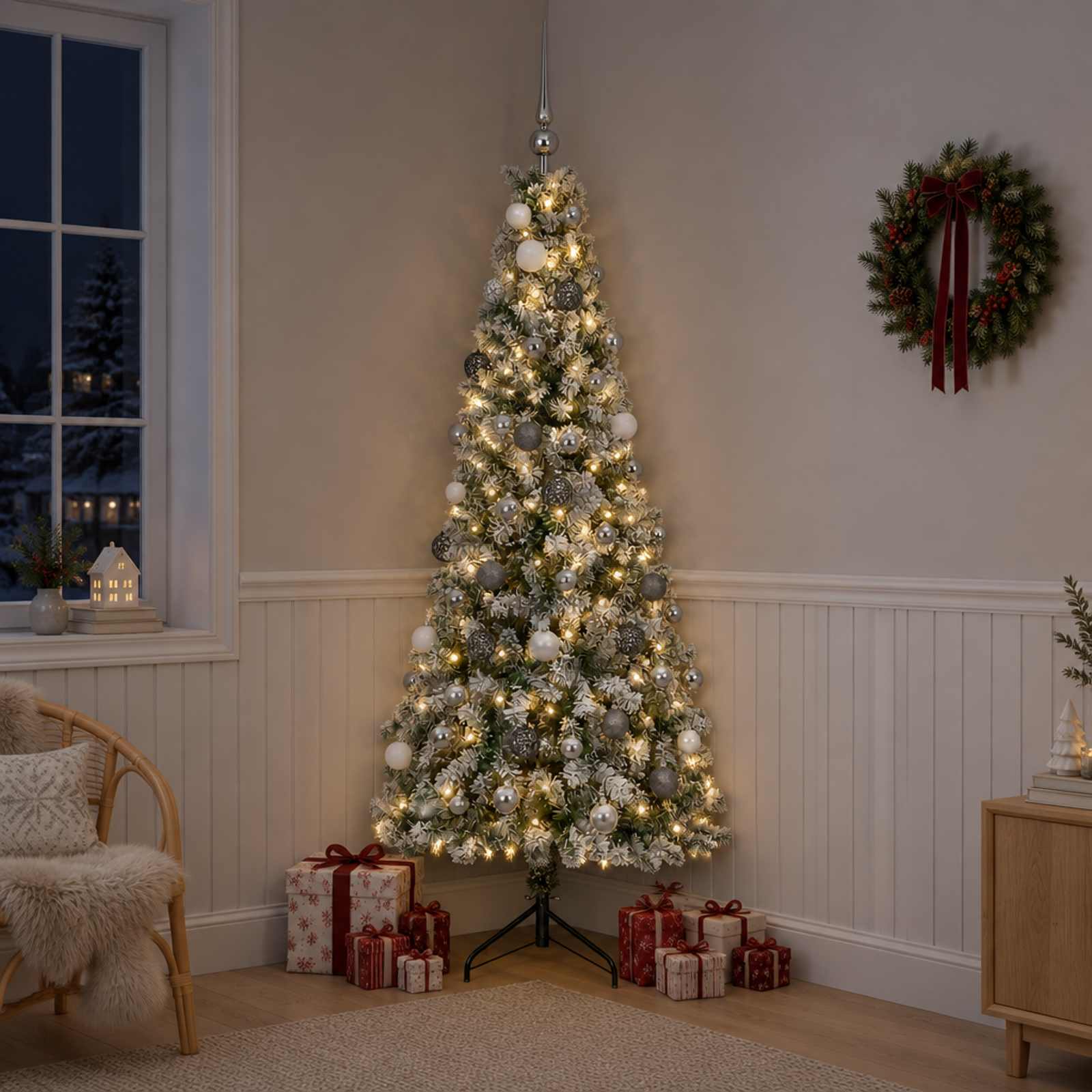vidaXL Kunstigt juletræ med julekugle 180 cm 300 LED'er Varm hvid