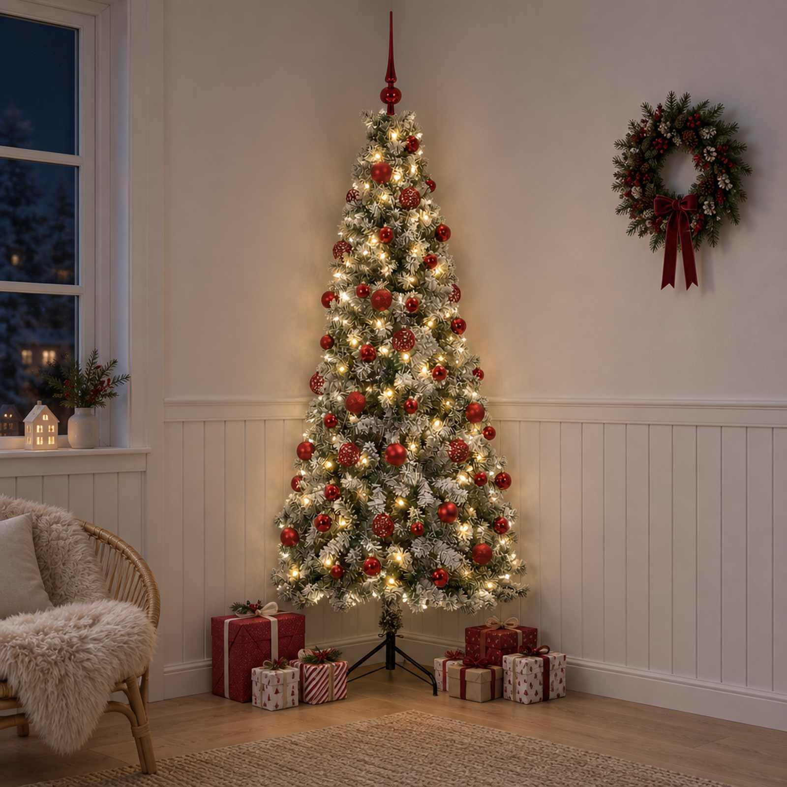 vidaXL Kunstigt juletræ med julekugle 180 cm 300 LED'er Varm hvid