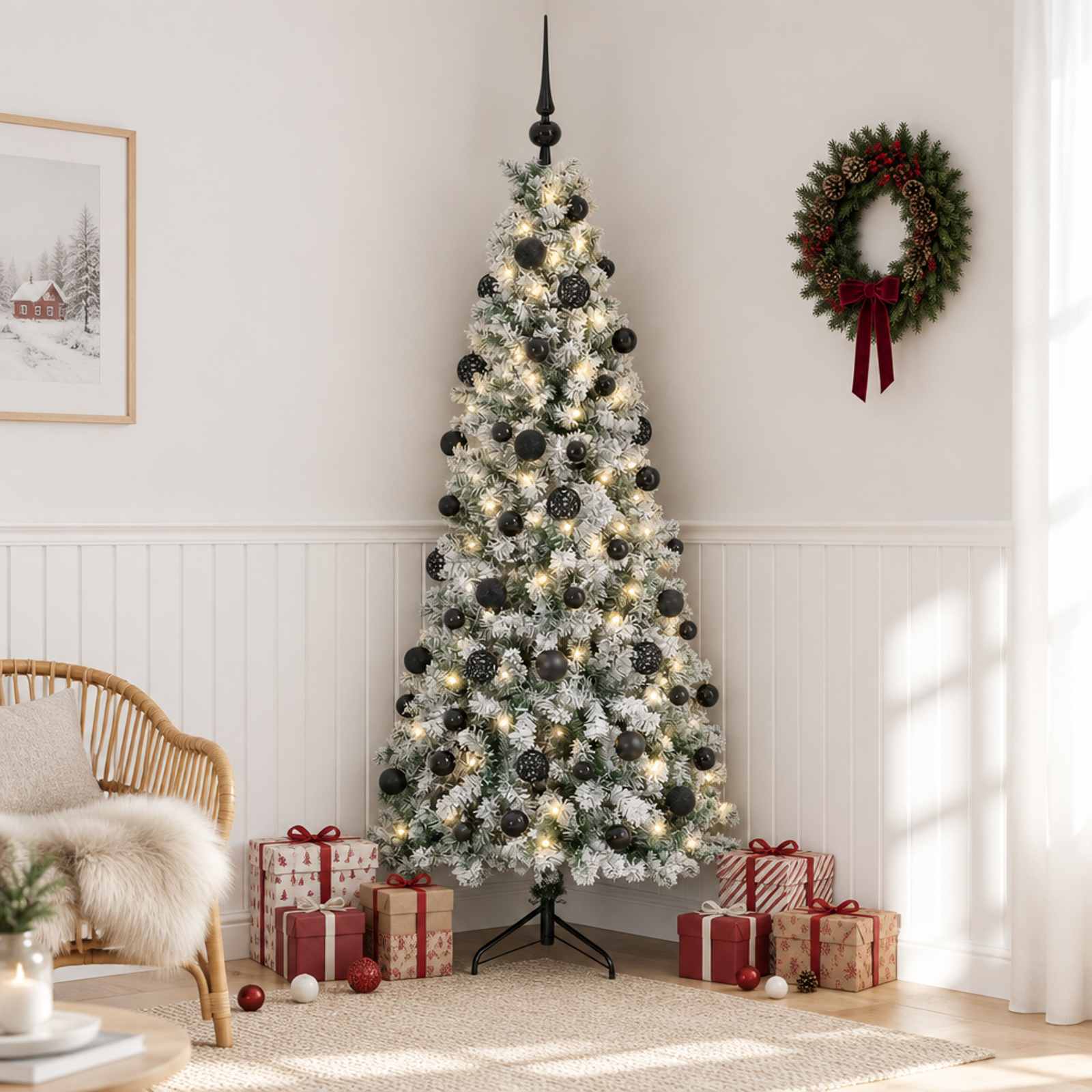 Umetna božična jelka z bučko 210 cm 300 LED Toplo bela
