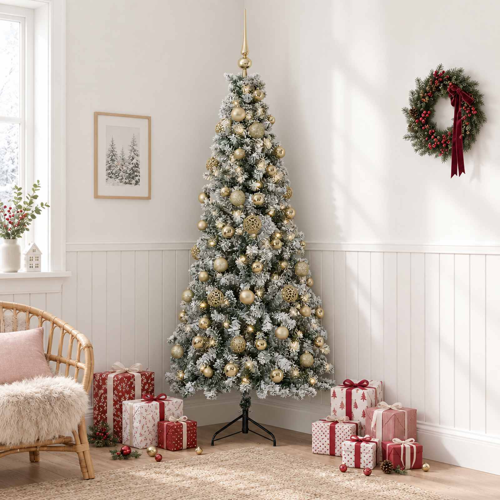 vidaXL Kunstigt juletræ med julekugle 210 cm 300 LED'er Varm hvid