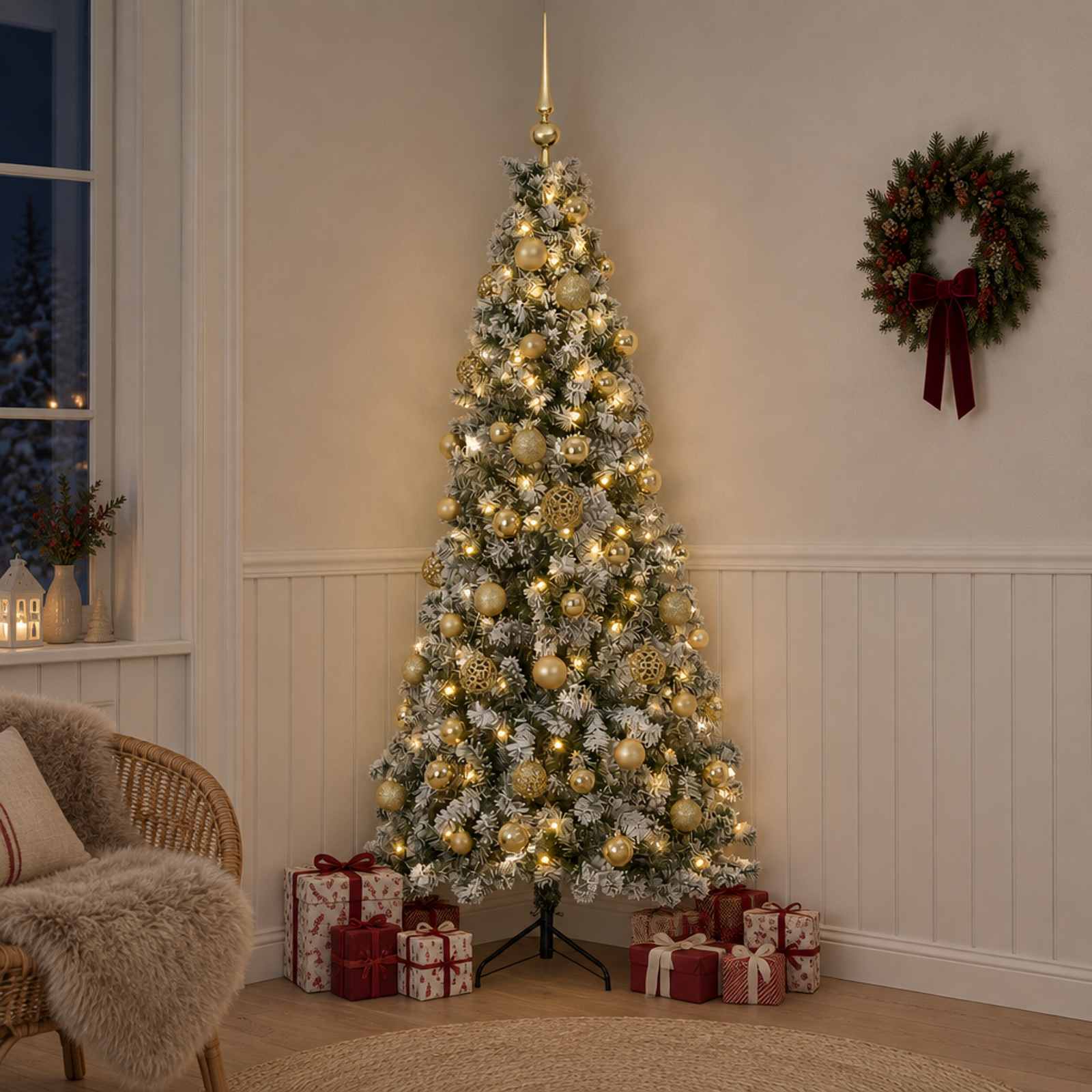 Umetna božična jelka z bučko 180 cm 300 LED Toplo bela