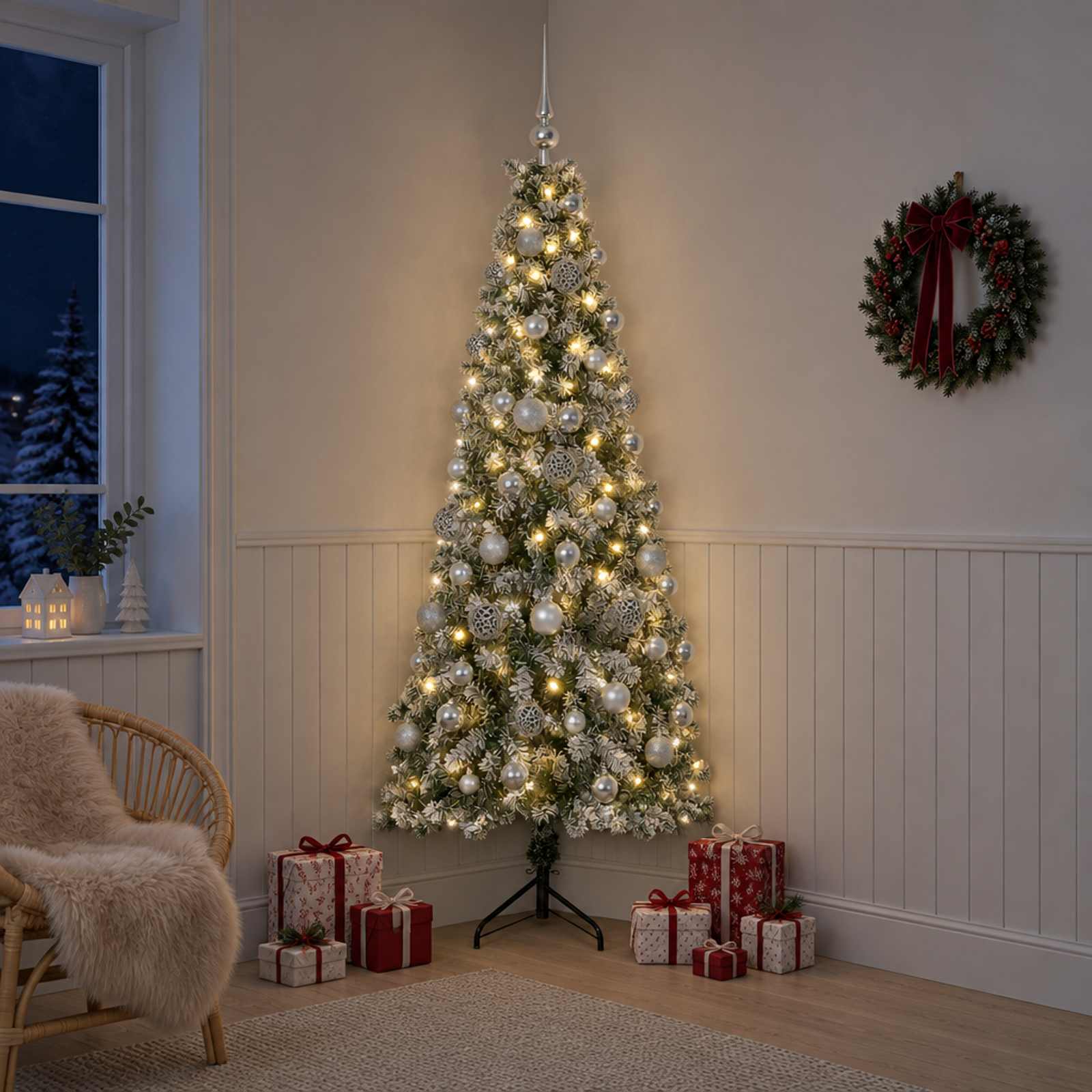 Umetna božična jelka z bučko 180 cm 300 LED Toplo bela