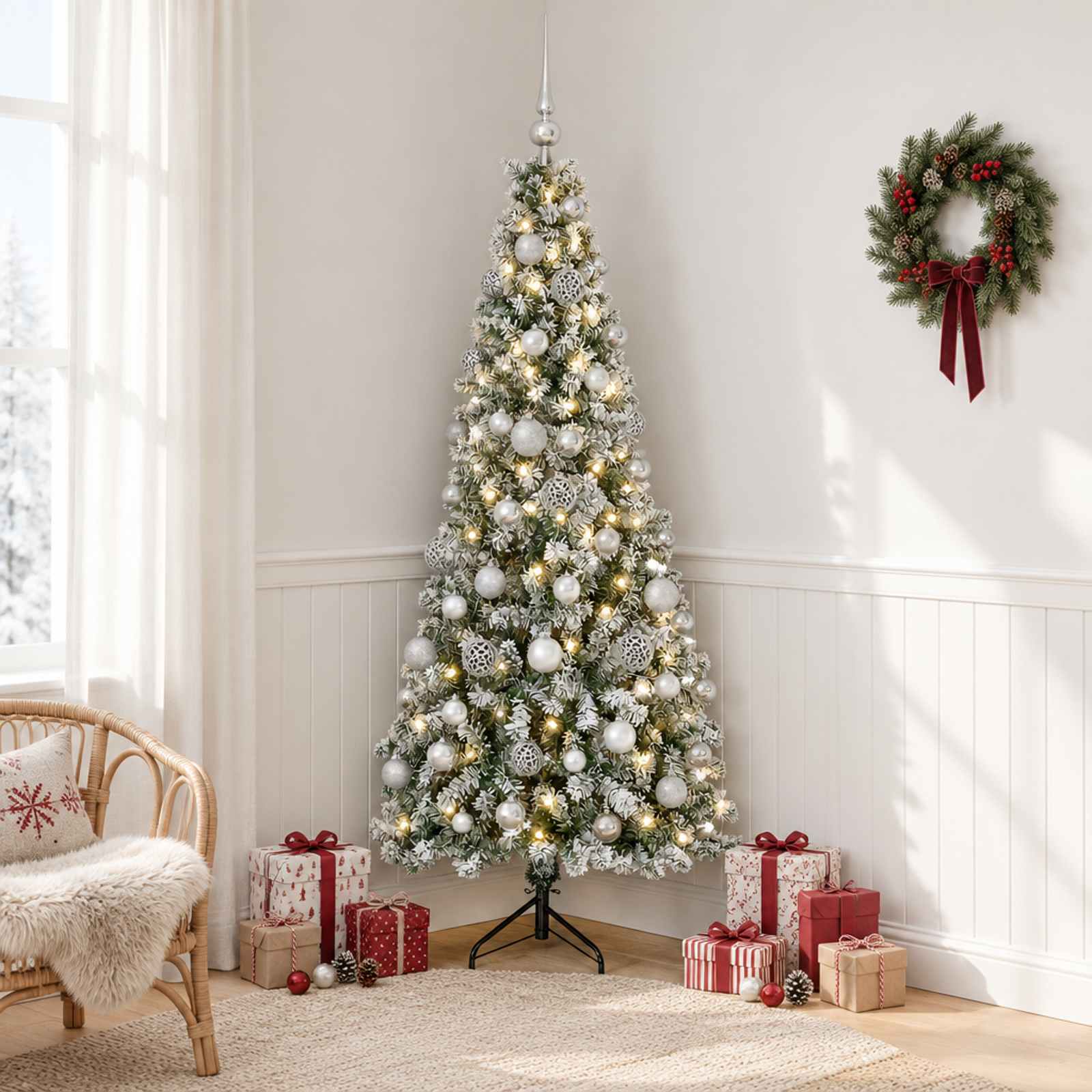 Umetna božična jelka z bučko 180 cm 300 LED Toplo bela