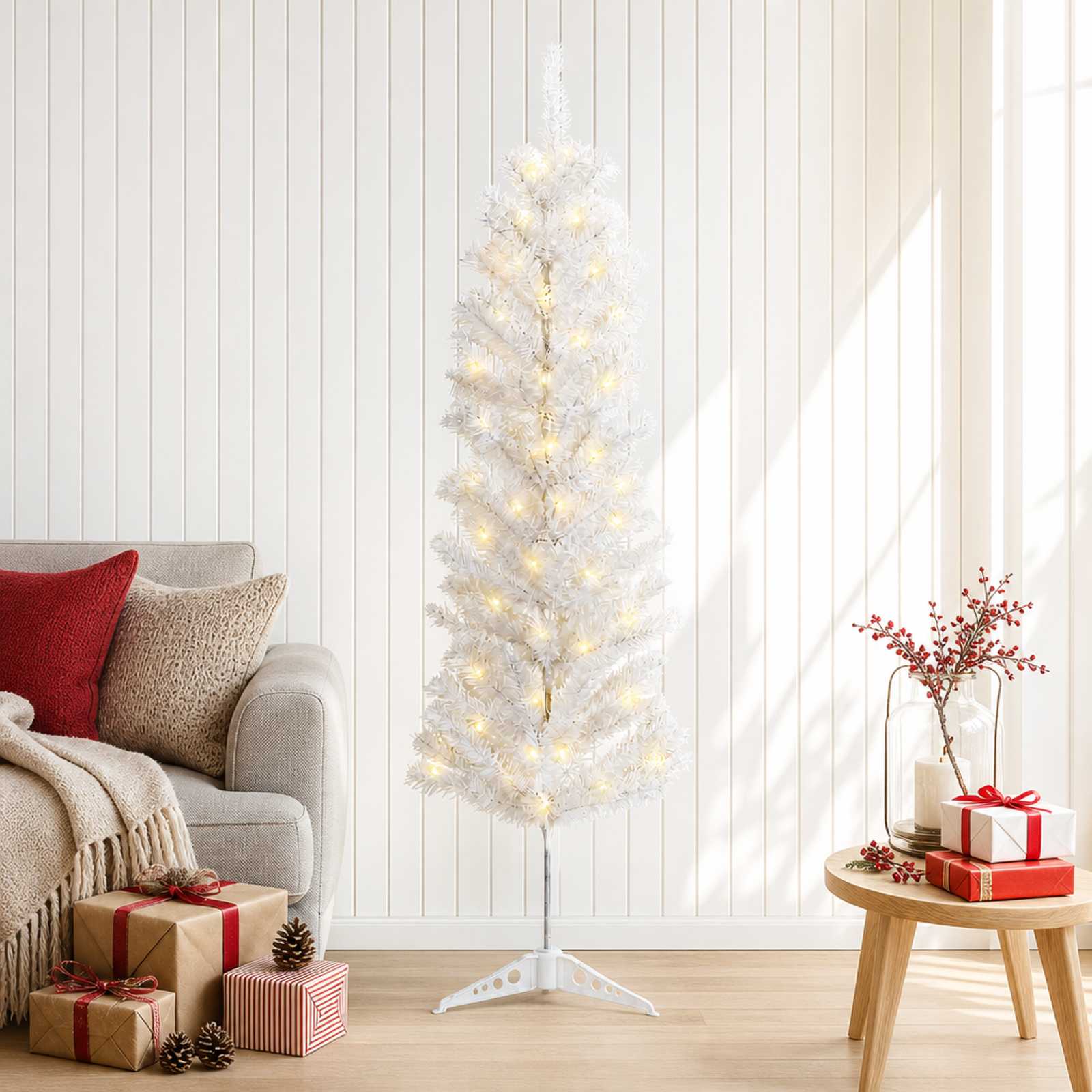 vidaXL Kunstig Slankt Jule Tre 150 cm 150 LED-lys Varmhvit