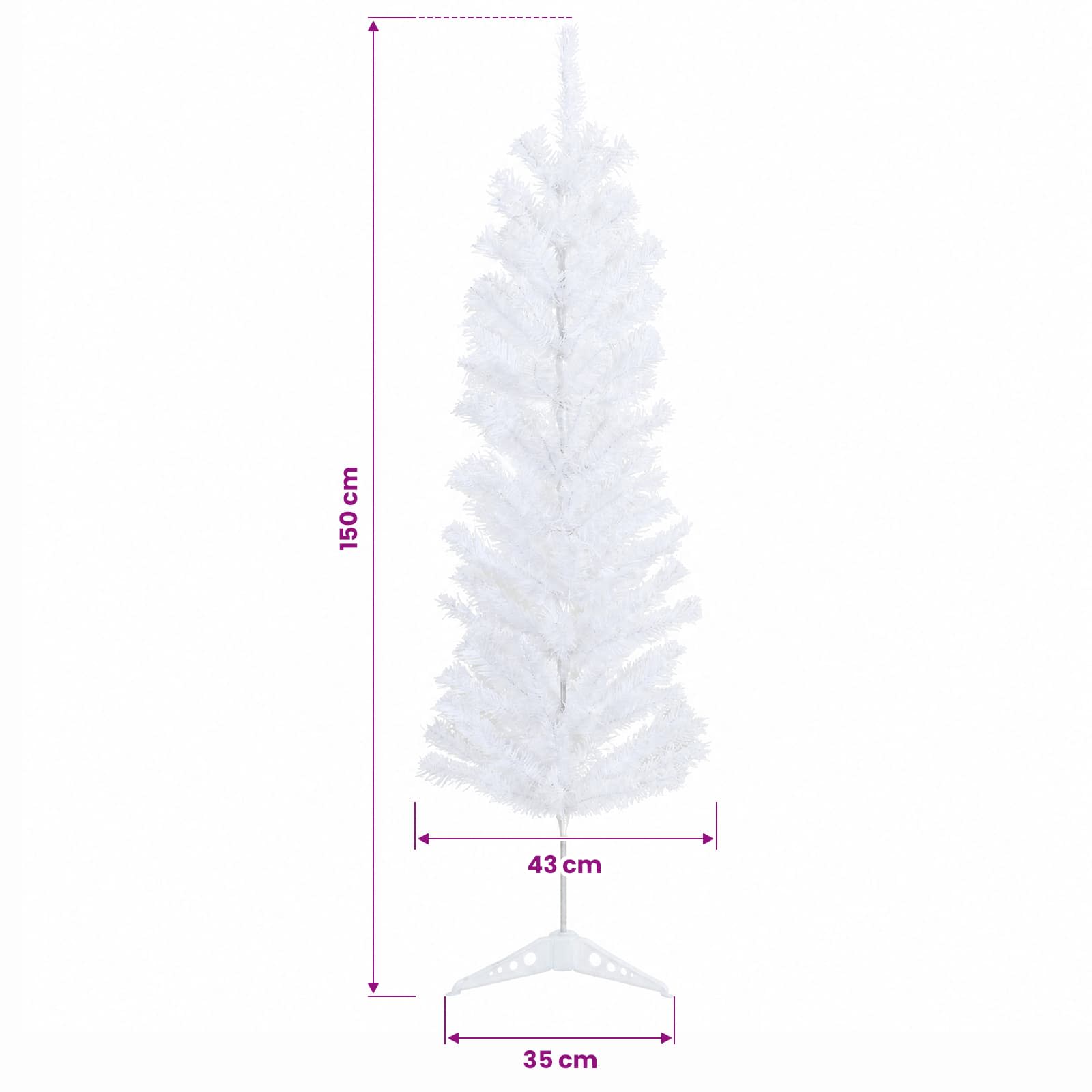 Artificial Slim Christmas Tree 150 LEDs Warm size guide