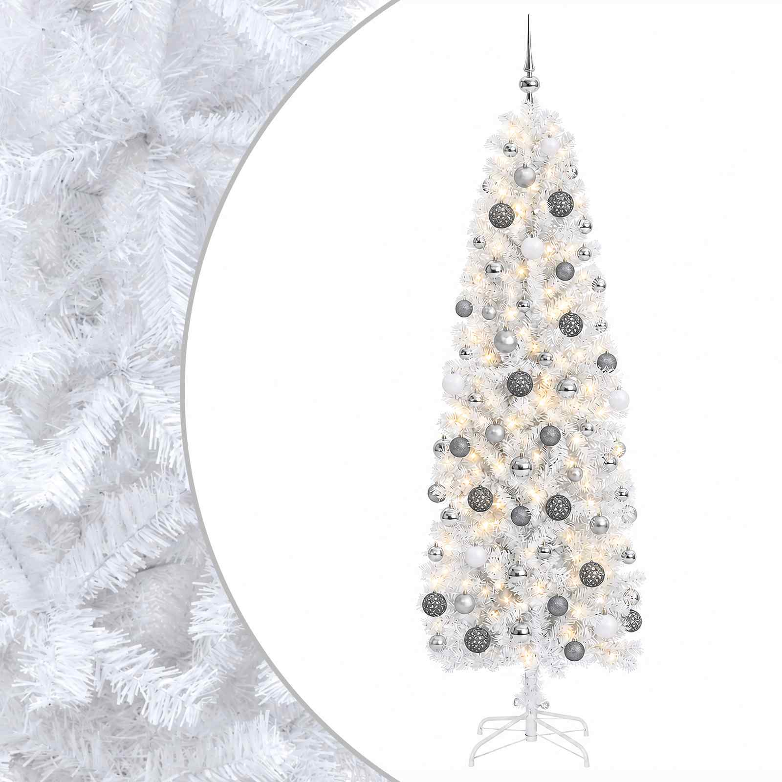 Umetno ozko božično drevesce z božično kroglico 240 cm 300 LED