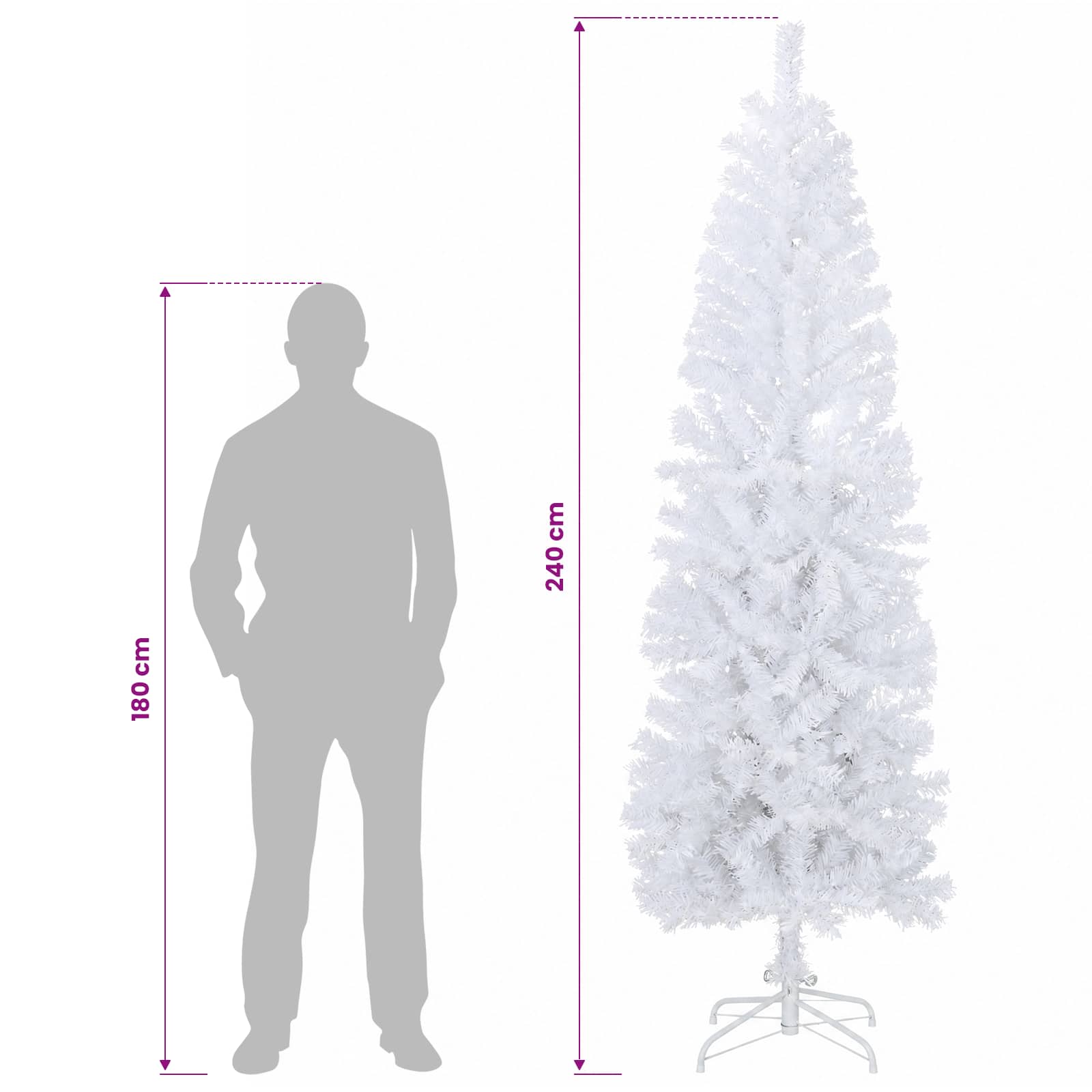 Umetno ozko božično drevesce z božično kroglico 240 cm 300 LED