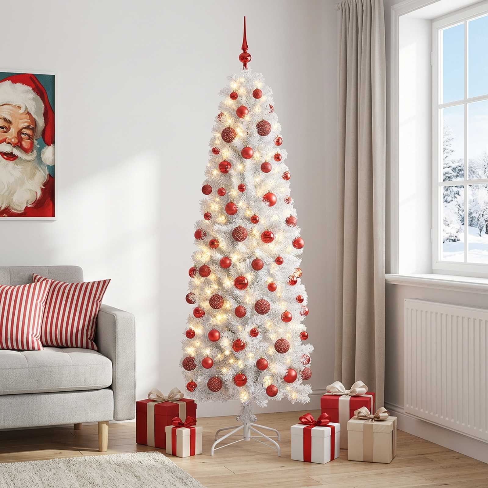 Umetno ozko božično drevesce z božično kroglico 210 cm 300 LED