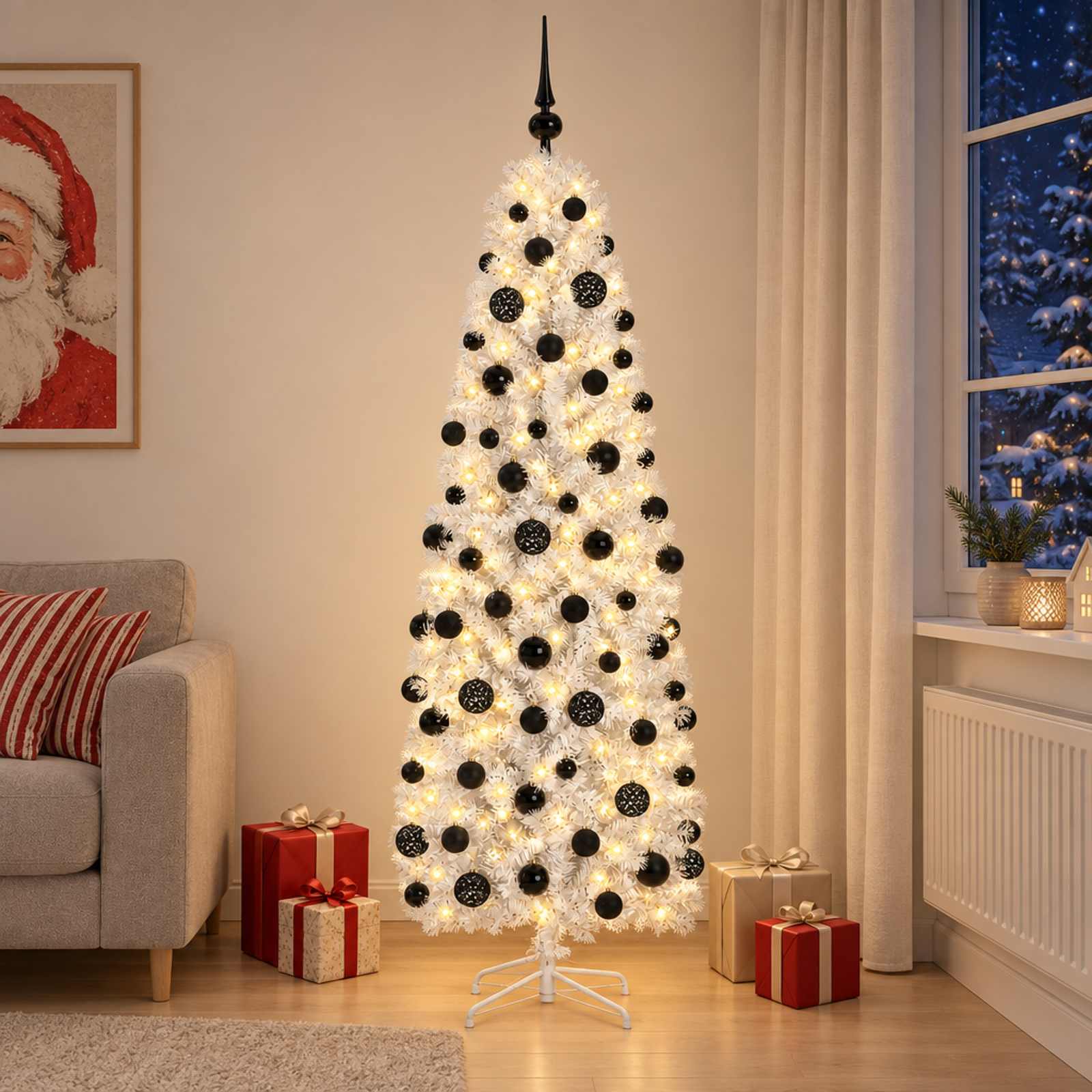 Artificial Slim Christmas Tree with Bauble 300 LEDs