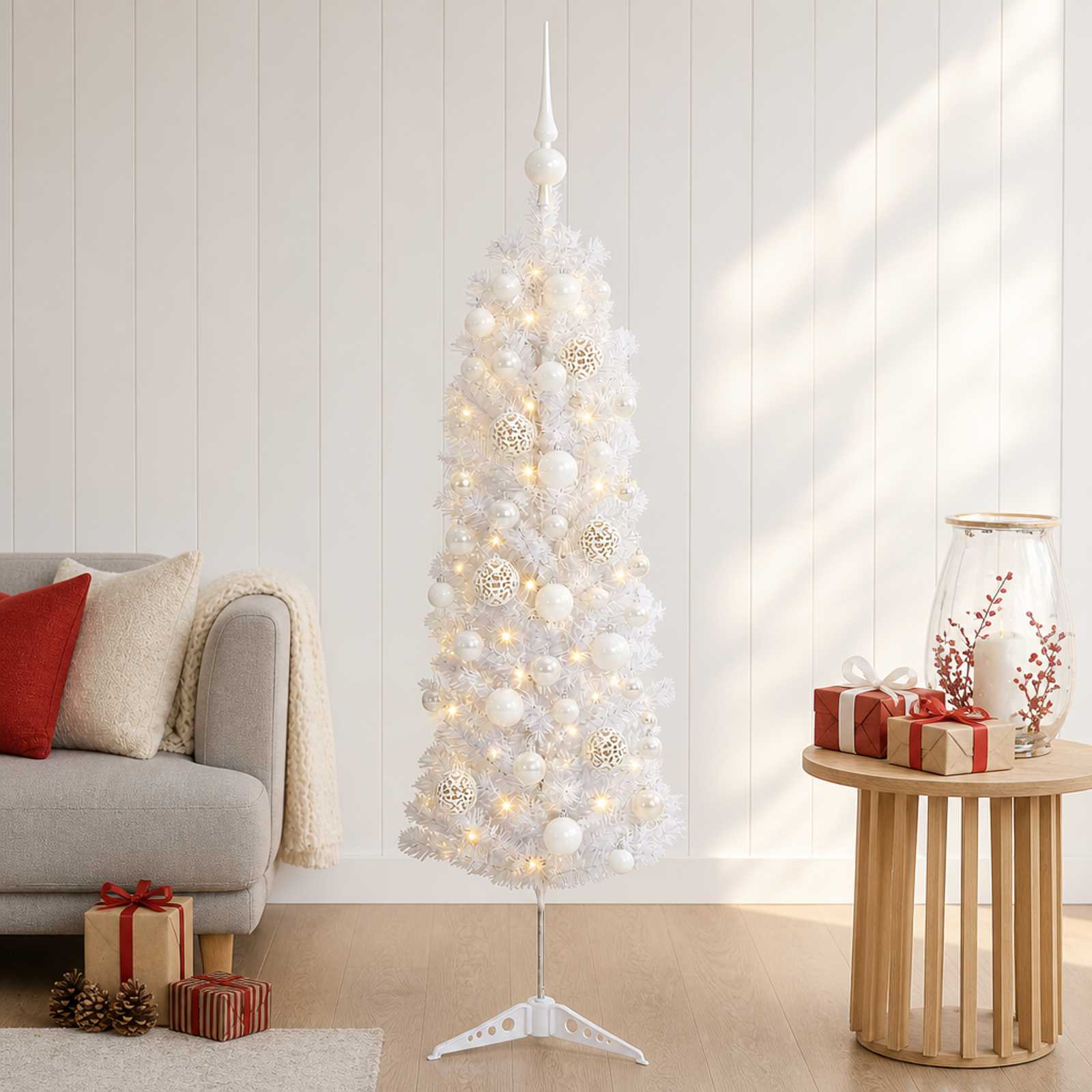 Umetno ozko božično drevesce z božično kroglico 150 cm 150 LED