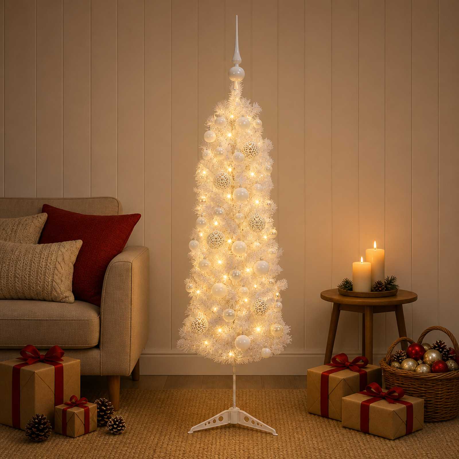 Umetno ozko božično drevesce z božično kroglico 150 cm 150 LED