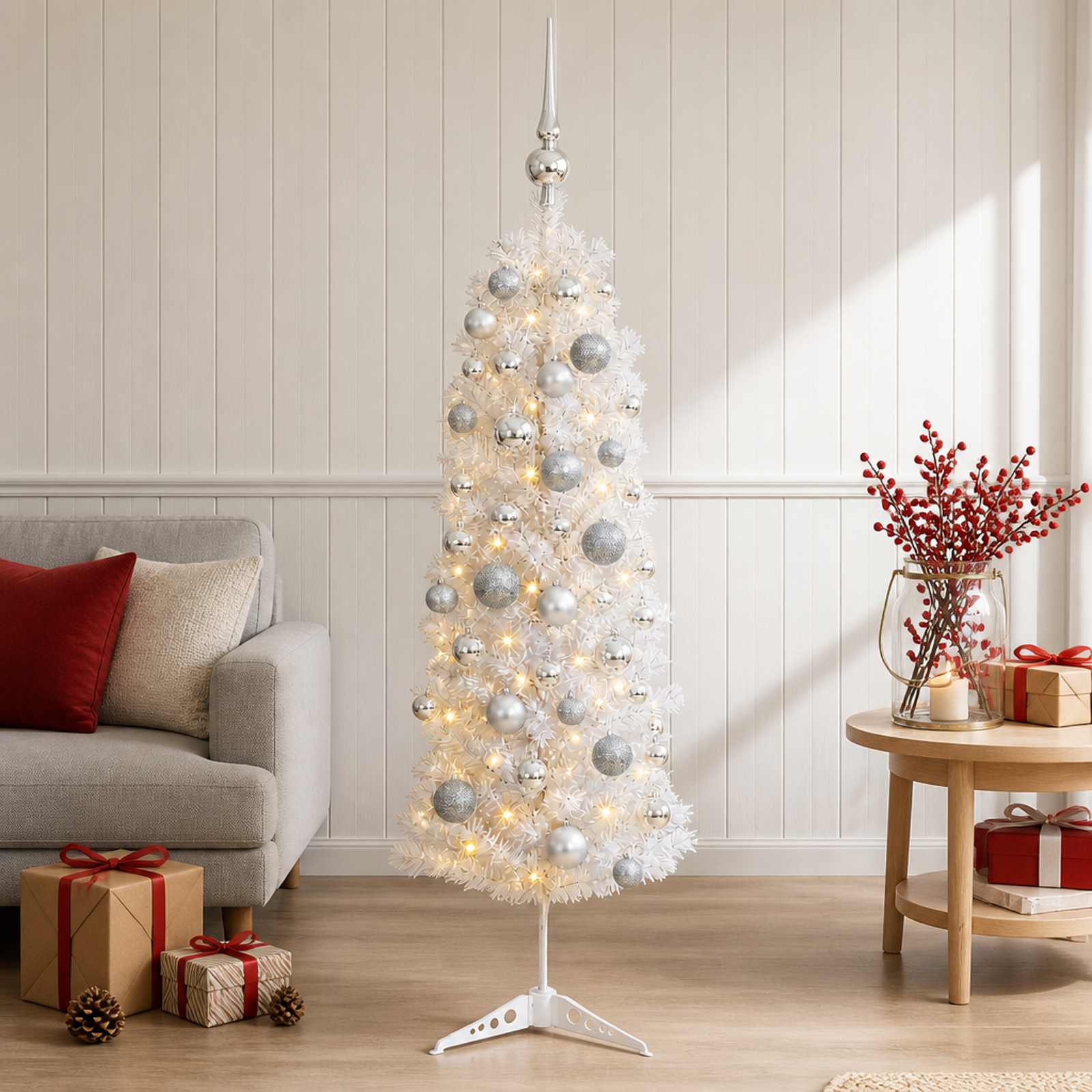 vidaXL Künstlicher schmaler Weihnachtsbaum mit Weihnachtskugel 150 cm