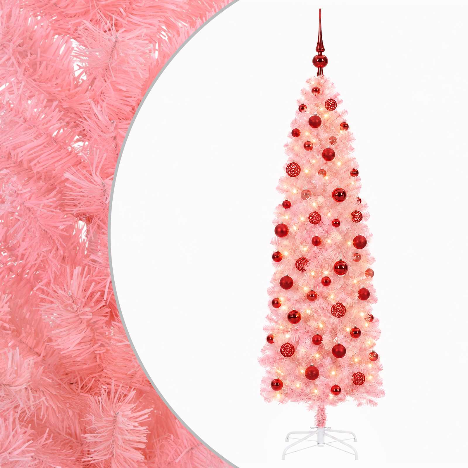 Umetno ozko božično drevesce z božično kroglico 210 cm 300 LED
