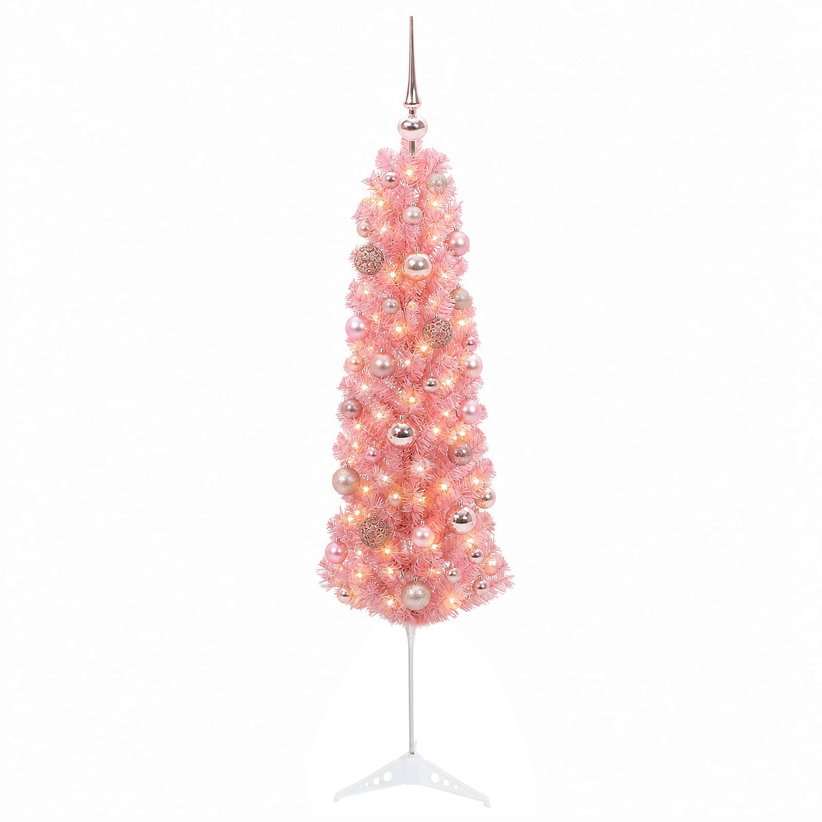 Umetno ozko božično drevo z okraski 120 cm 150 LED Toplo bela