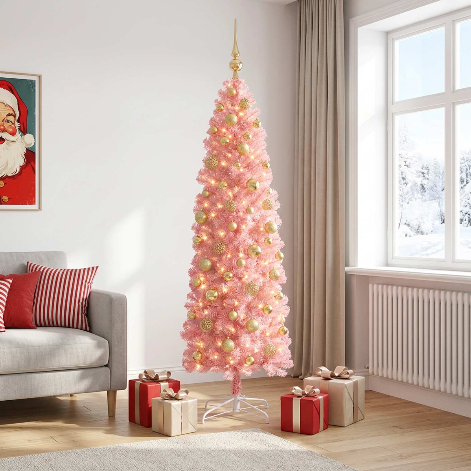 Umetno ozko božično drevesce z bučkami 180 cm 300 LED