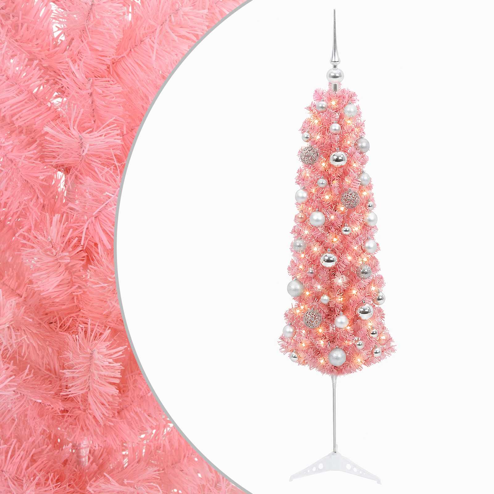vidaXL Umelý štíhly vianočný stromček s vianočnou guľou 120 cm 150 LED