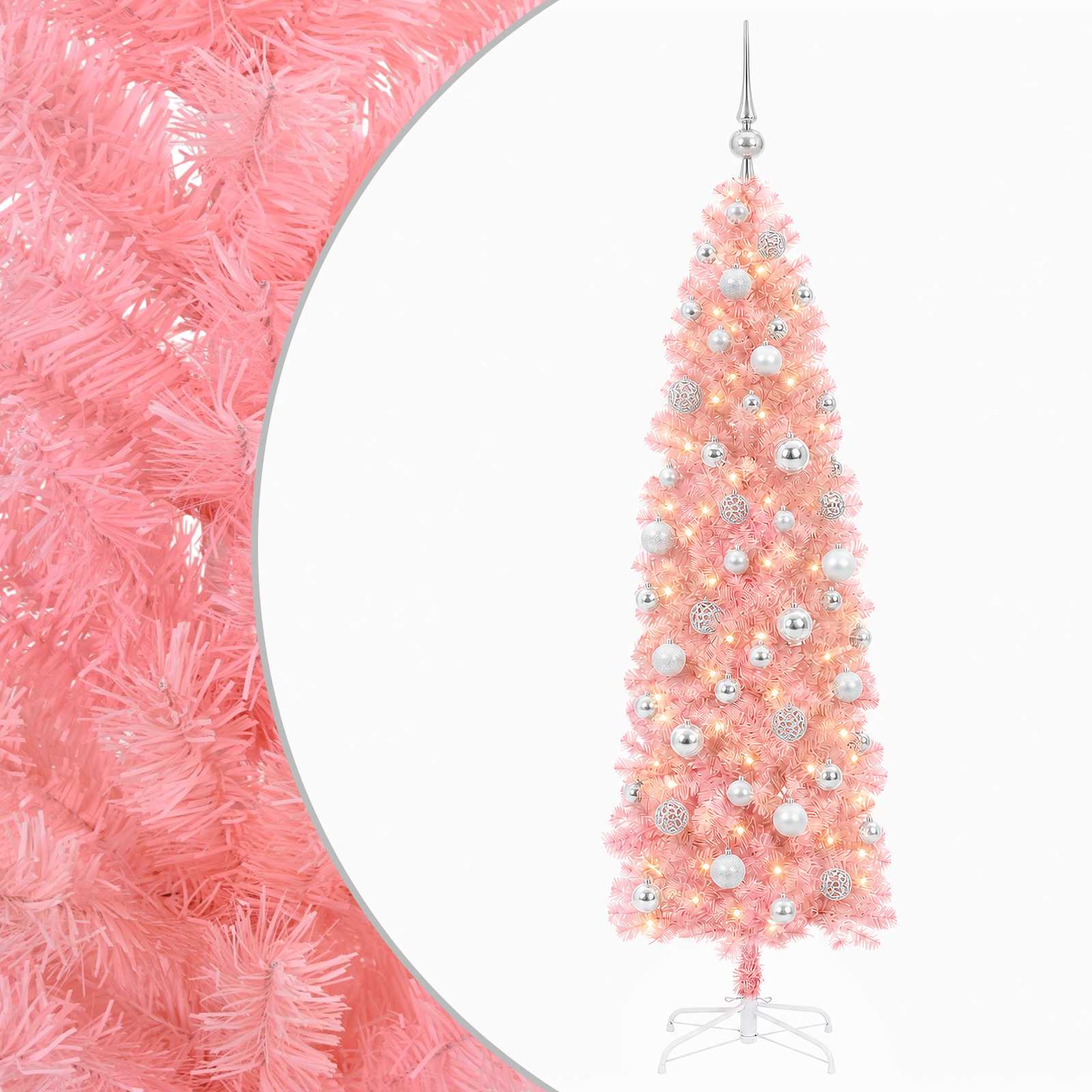 Umetno ozko božično drevesce z božično kroglico 180 cm 300 LED