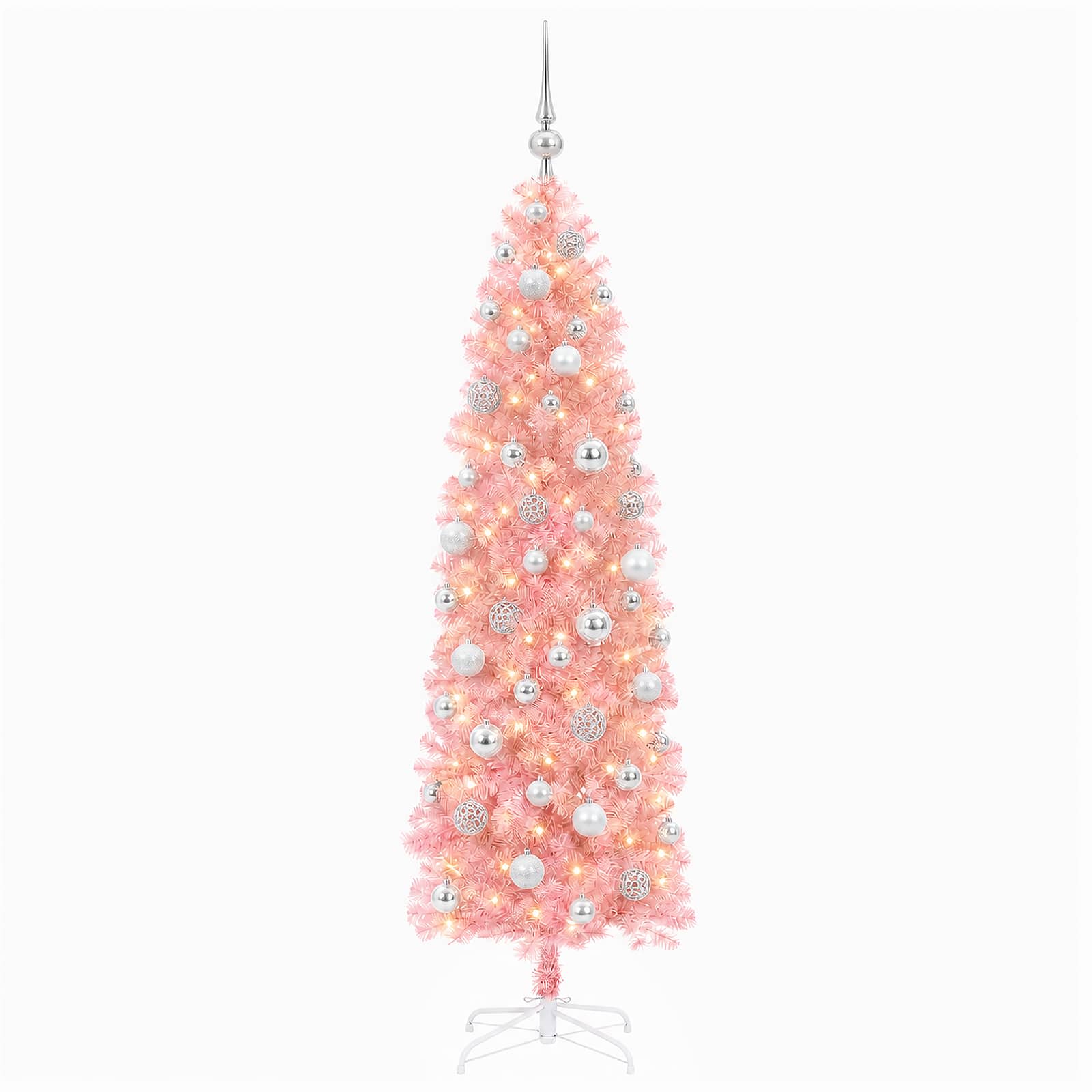 Umetno ozko božično drevesce z božično kroglico 240 cm 300 LED