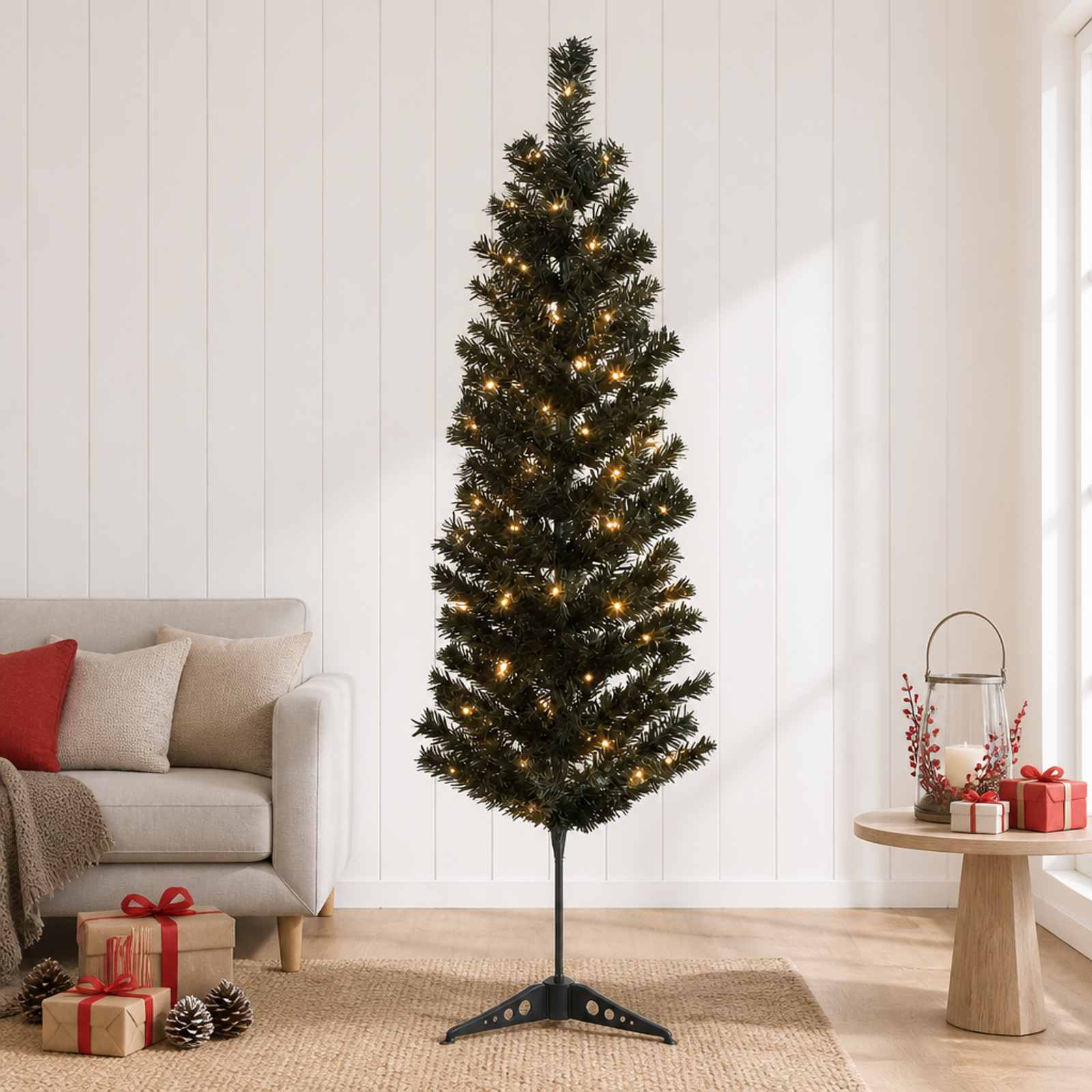 vidaXL Kunstig Slankt Jule Tre 150 cm 150 LED-lys Varmhvit