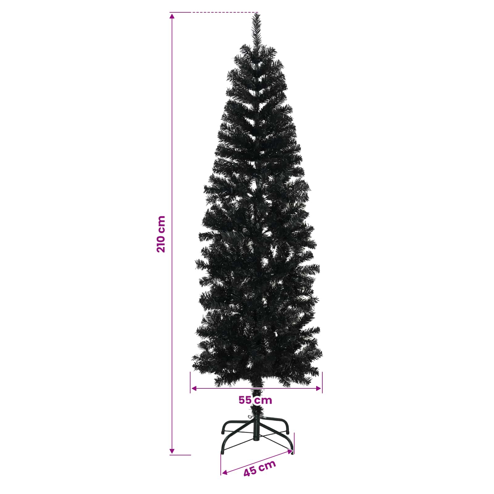 Artificial Slim Christmas Tree with Bauble 300 LEDs size guide