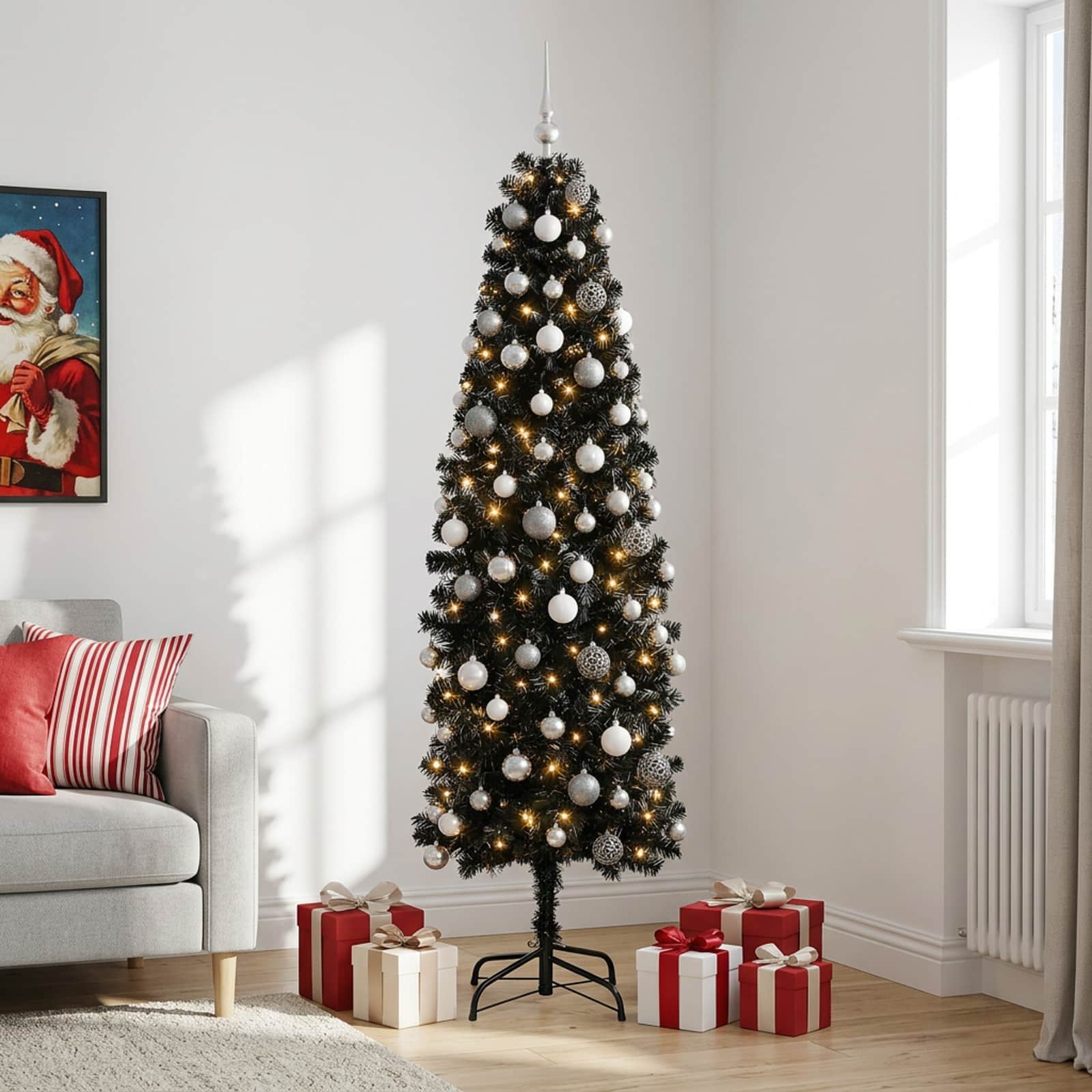 Umetno ozko božično drevesce z božično kroglico 210 cm 300 LED