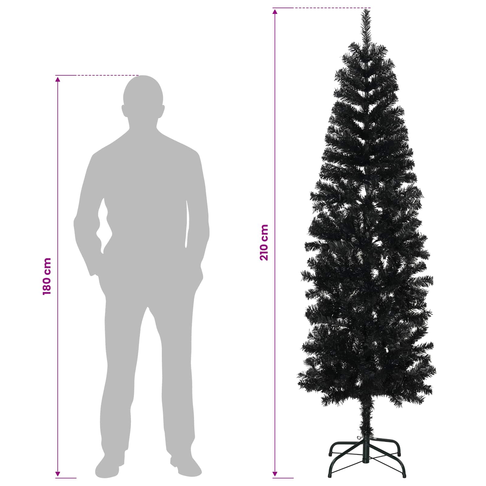 Umetno ozko božično drevesce z božično kroglico 210 cm 300 LED