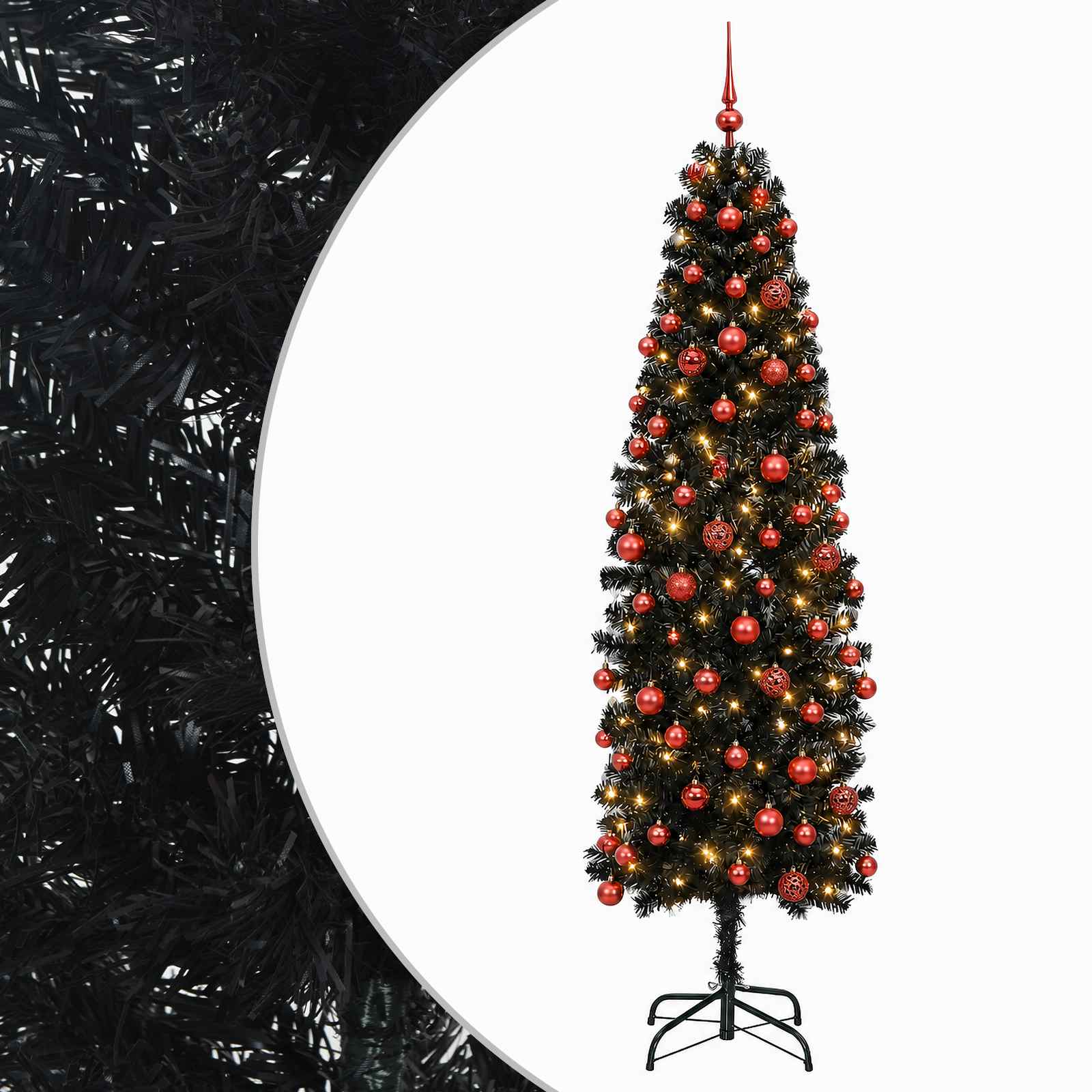Umetno ozko božično drevesce z božično kroglico 180 cm 300 LED
