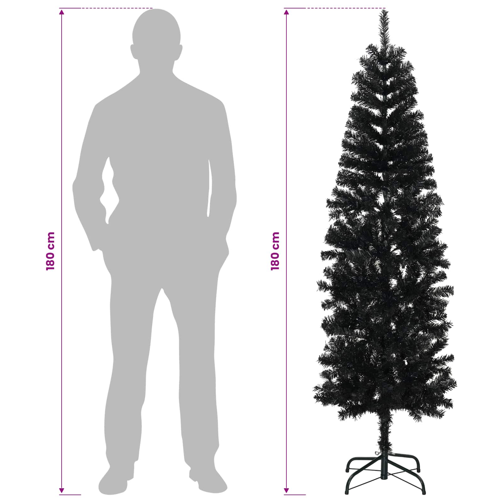 Umetno ozko božično drevesce z božično kroglico 180 cm 300 LED