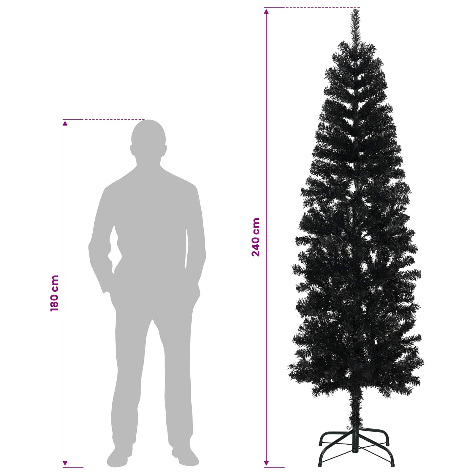 Umetno ozko božično drevesce z božično kroglico 240 cm 300 LED