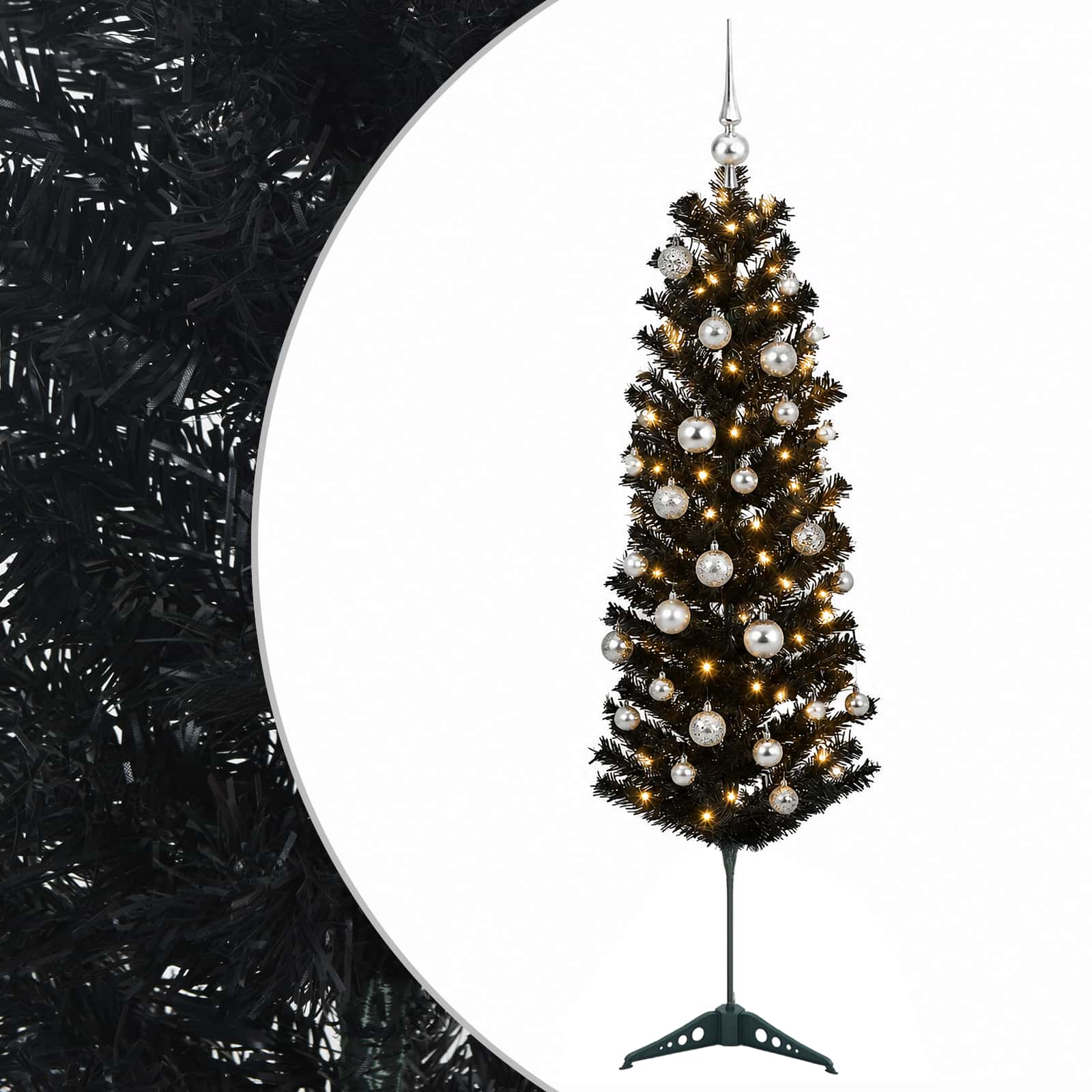 vidaXL Umelý štíhly vianočný stromček s vianočnou guľou 150 cm 150 LED