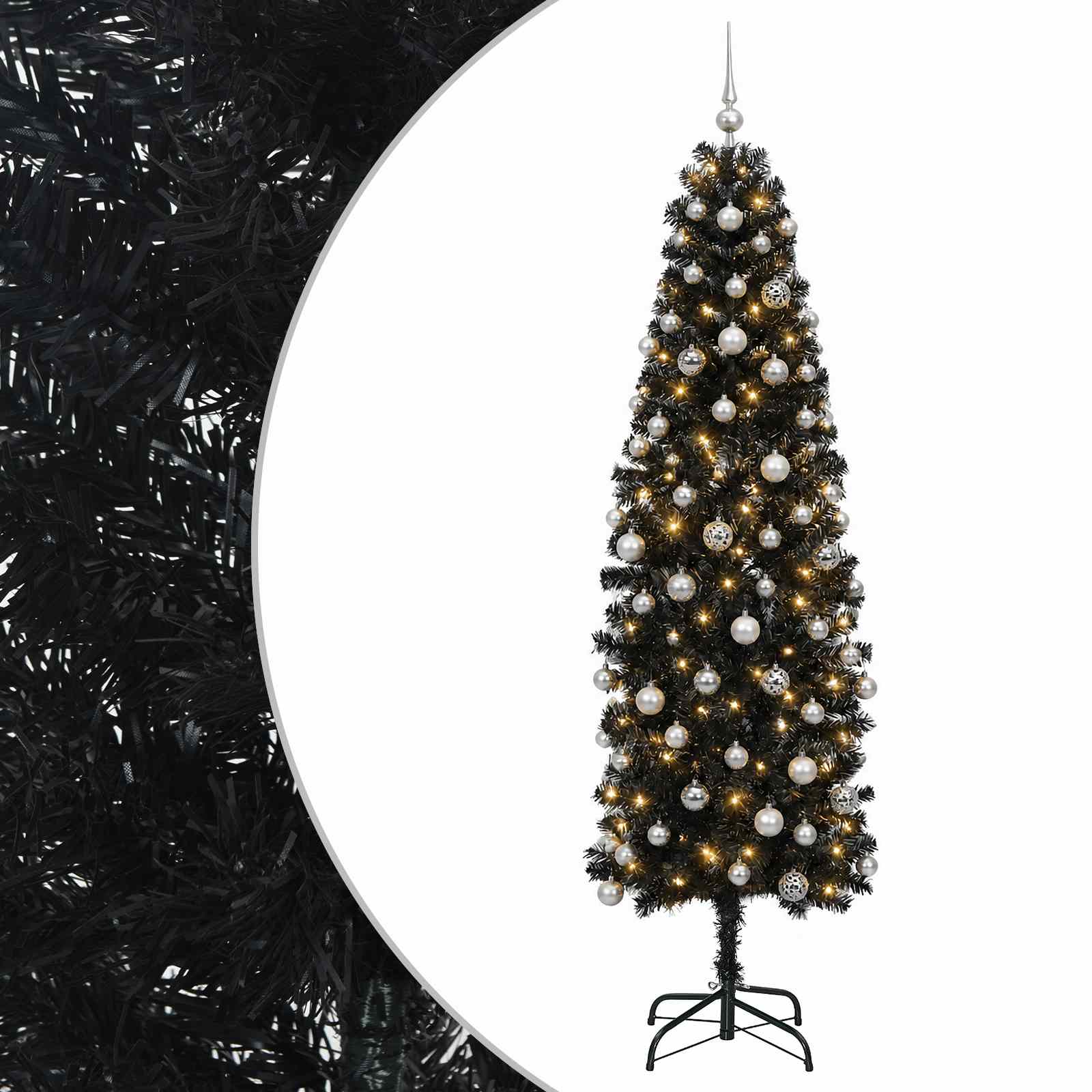 Umetno ozko božično drevesce z božično kroglico 210 cm 300 LED