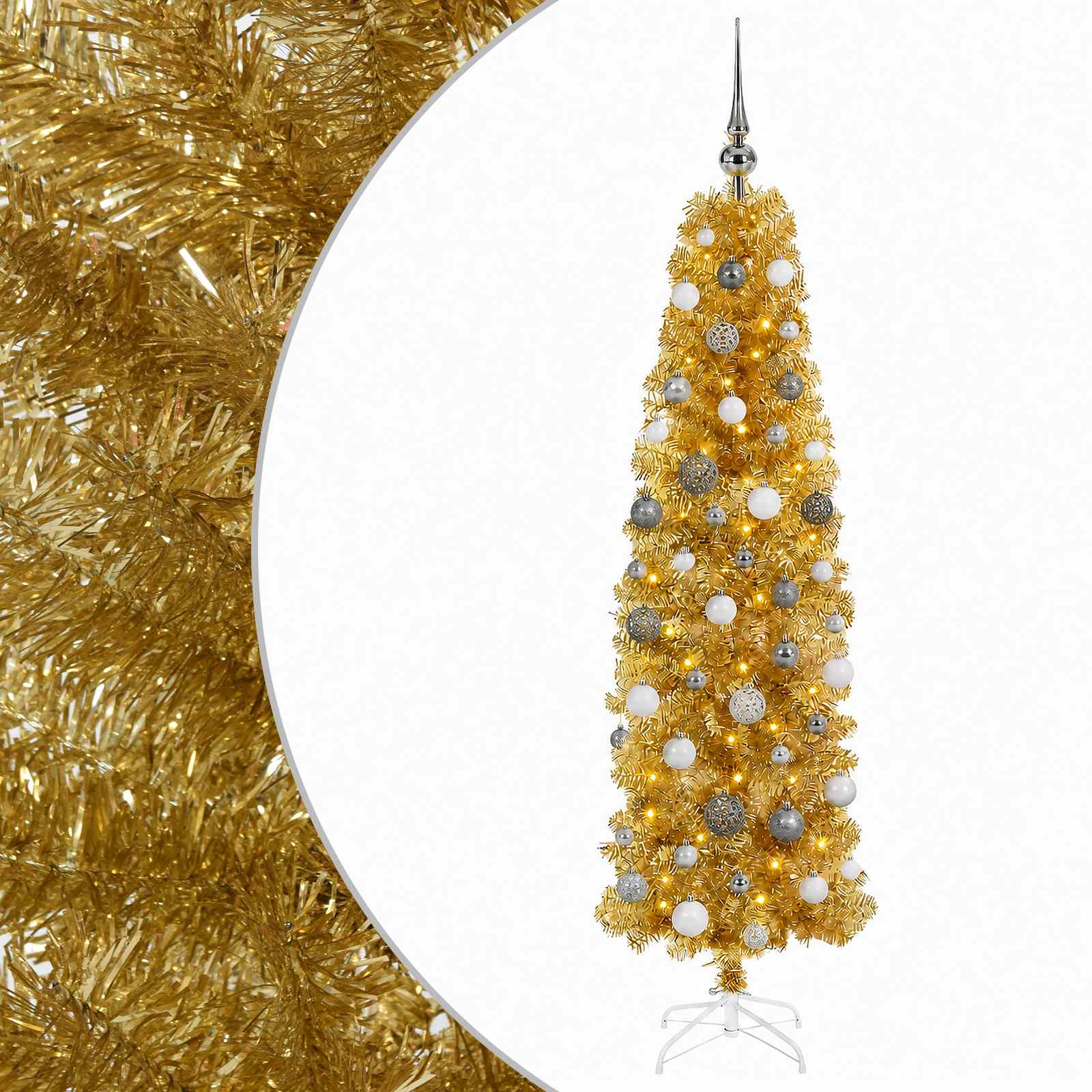 vidaXL Pom de Crăciun artificial subțire cu globuri 180 cm 300 LED-uri