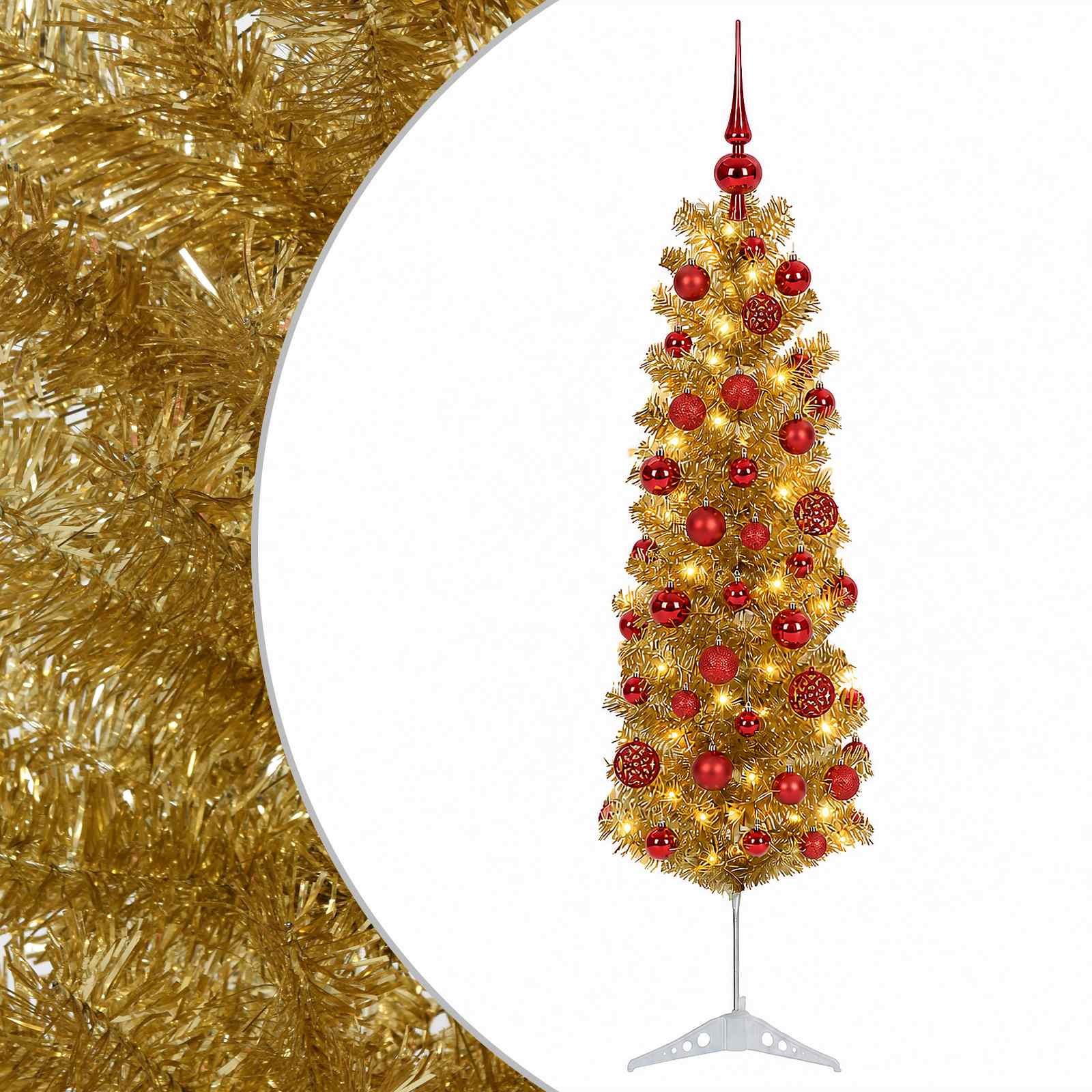 Umetno vitko božično drevo z okrasnimi kroglami 150 cm 150 LED