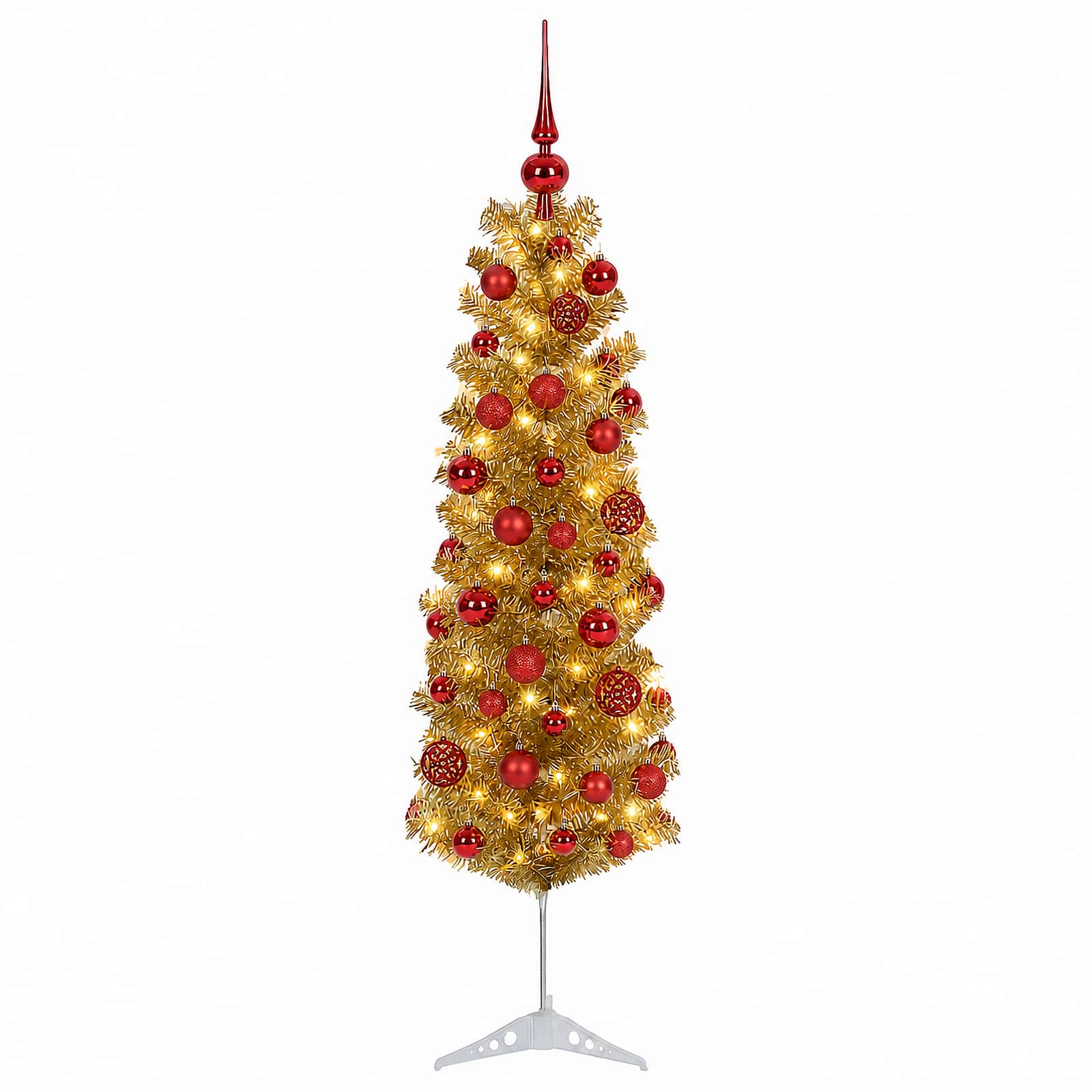 Umetno vitko božično drevo z okrasnimi kroglami 150 cm 150 LED